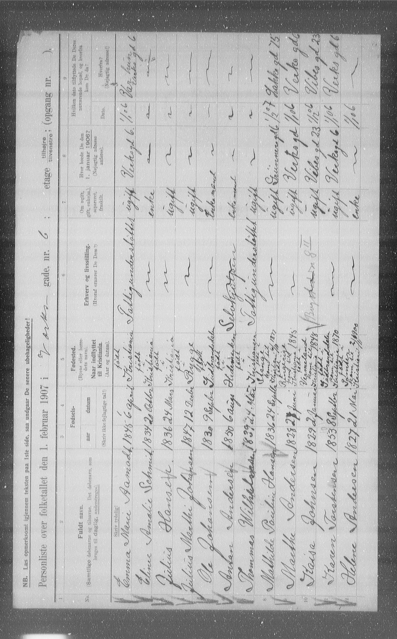 OBA, Municipal Census 1907 for Kristiania, 1907, p. 61995