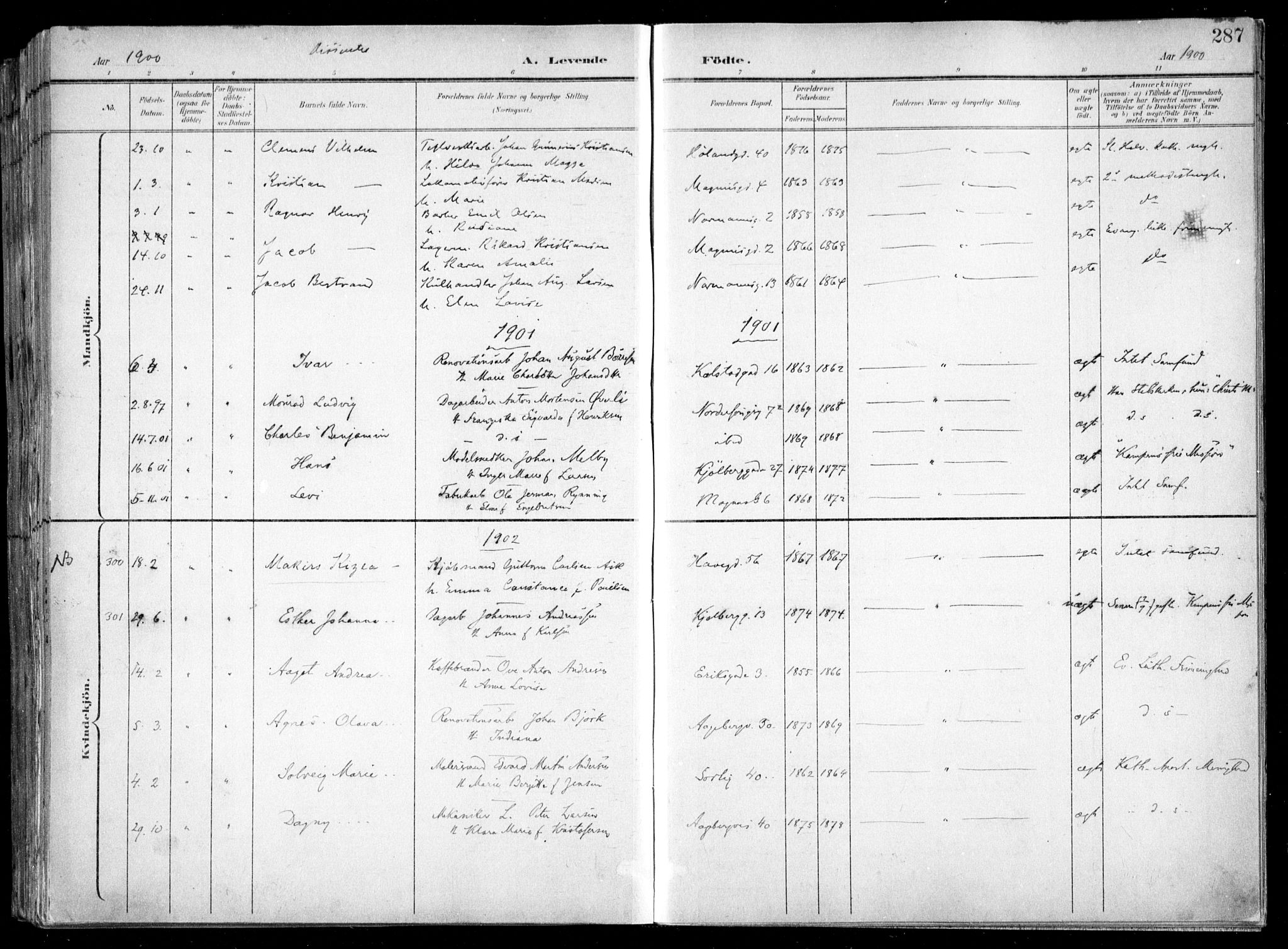 Kampen prestekontor Kirkebøker, SAO/A-10853/F/Fa/L0007: Parish register (official) no. I 7, 1897-1905, p. 287