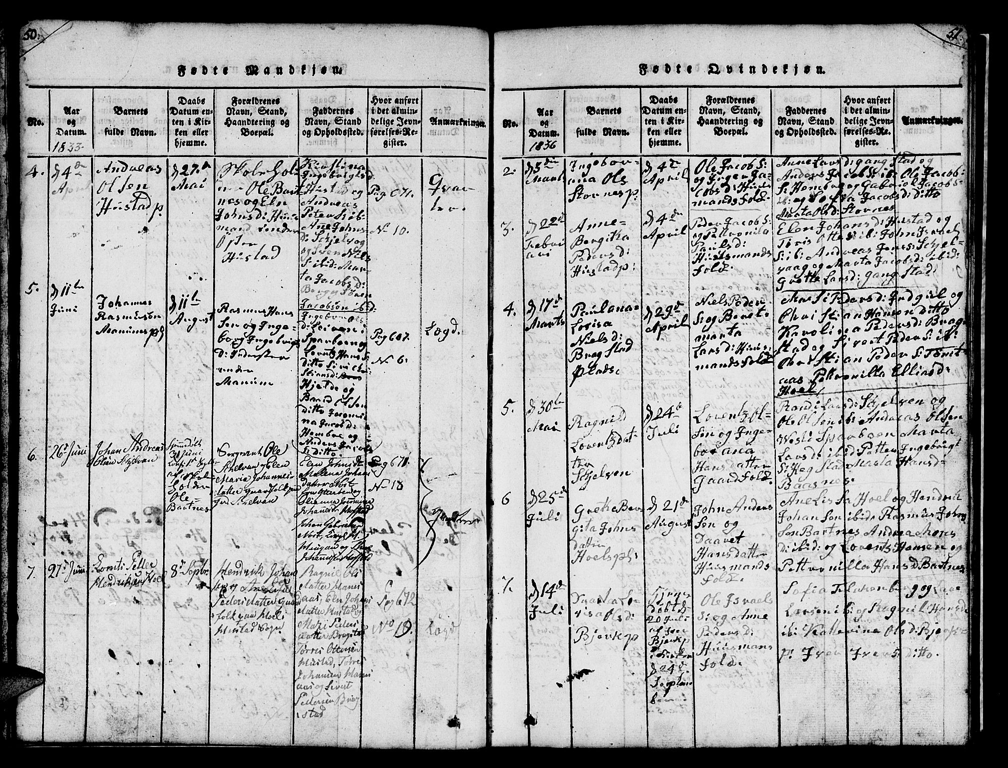 Ministerialprotokoller, klokkerbøker og fødselsregistre - Nord-Trøndelag, SAT/A-1458/732/L0317: Parish register (copy) no. 732C01, 1816-1881, p. 50-51