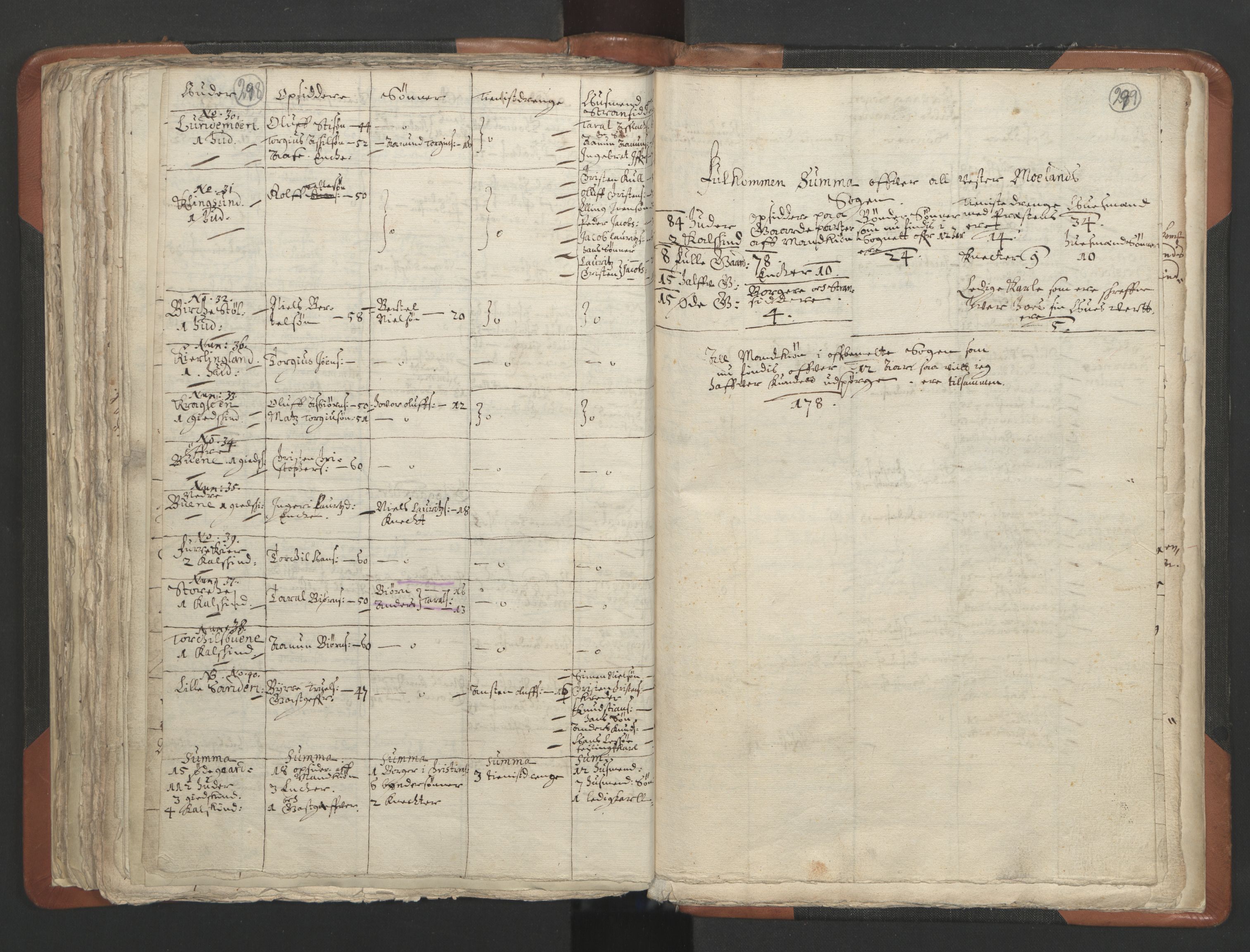 RA, Vicar's Census 1664-1666, no. 13: Nedenes deanery, 1664-1666, p. 298-299