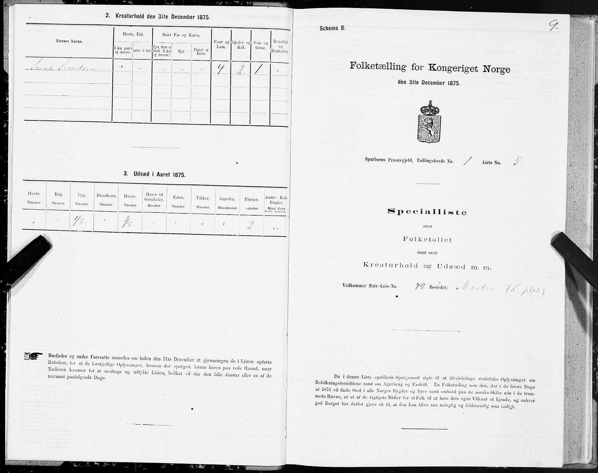 SAT, 1875 census for 1731P Sparbu, 1875, p. 1009