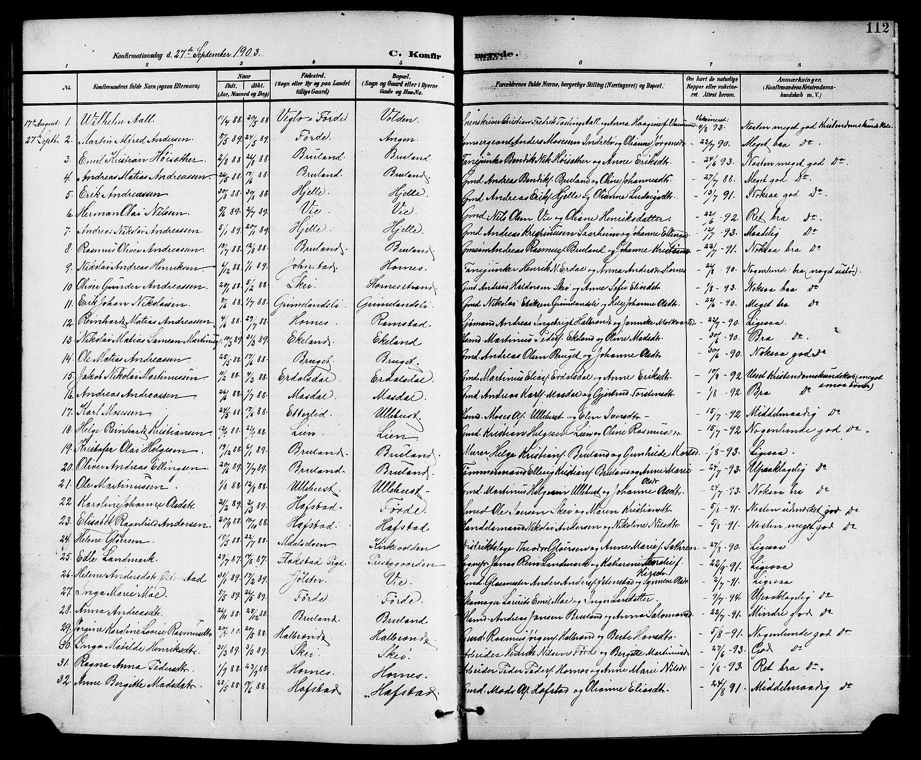 Førde sokneprestembete, SAB/A-79901/H/Hab/Haba/L0003: Parish register (copy) no. A 3, 1899-1924, p. 112