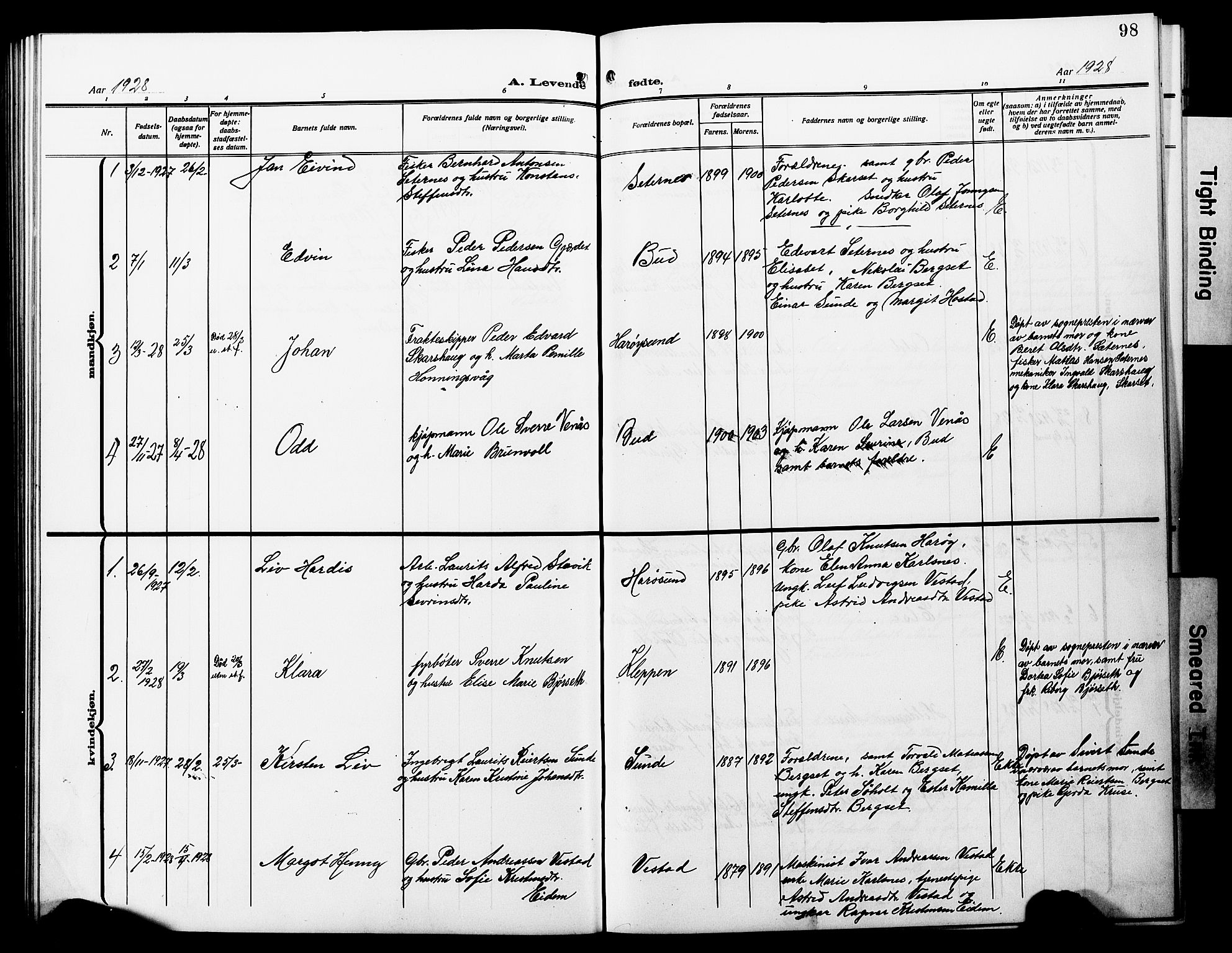 Ministerialprotokoller, klokkerbøker og fødselsregistre - Møre og Romsdal, SAT/A-1454/566/L0774: Parish register (copy) no. 566C03, 1910-1929, p. 98
