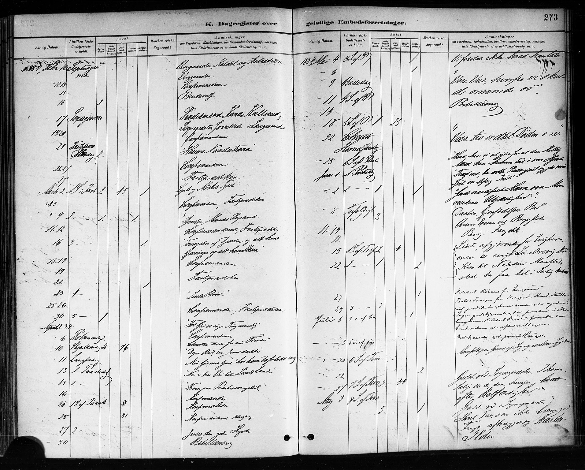 Brevik kirkebøker, SAKO/A-255/F/Fa/L0007: Parish register (official) no. 7, 1882-1900, p. 273