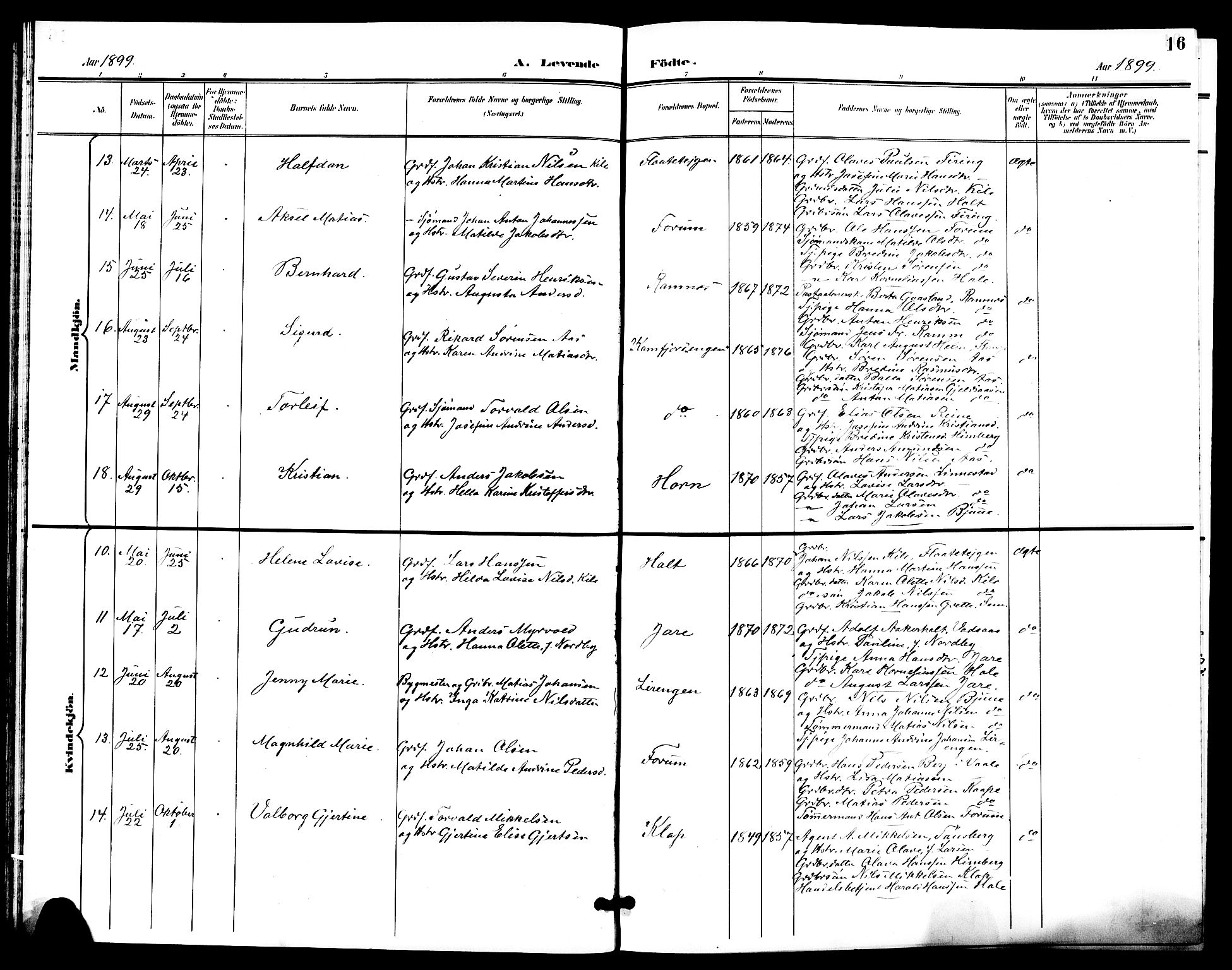 Ramnes kirkebøker, AV/SAKO-A-314/G/Ga/L0004: Parish register (copy) no. I 4, 1896-1911, p. 16