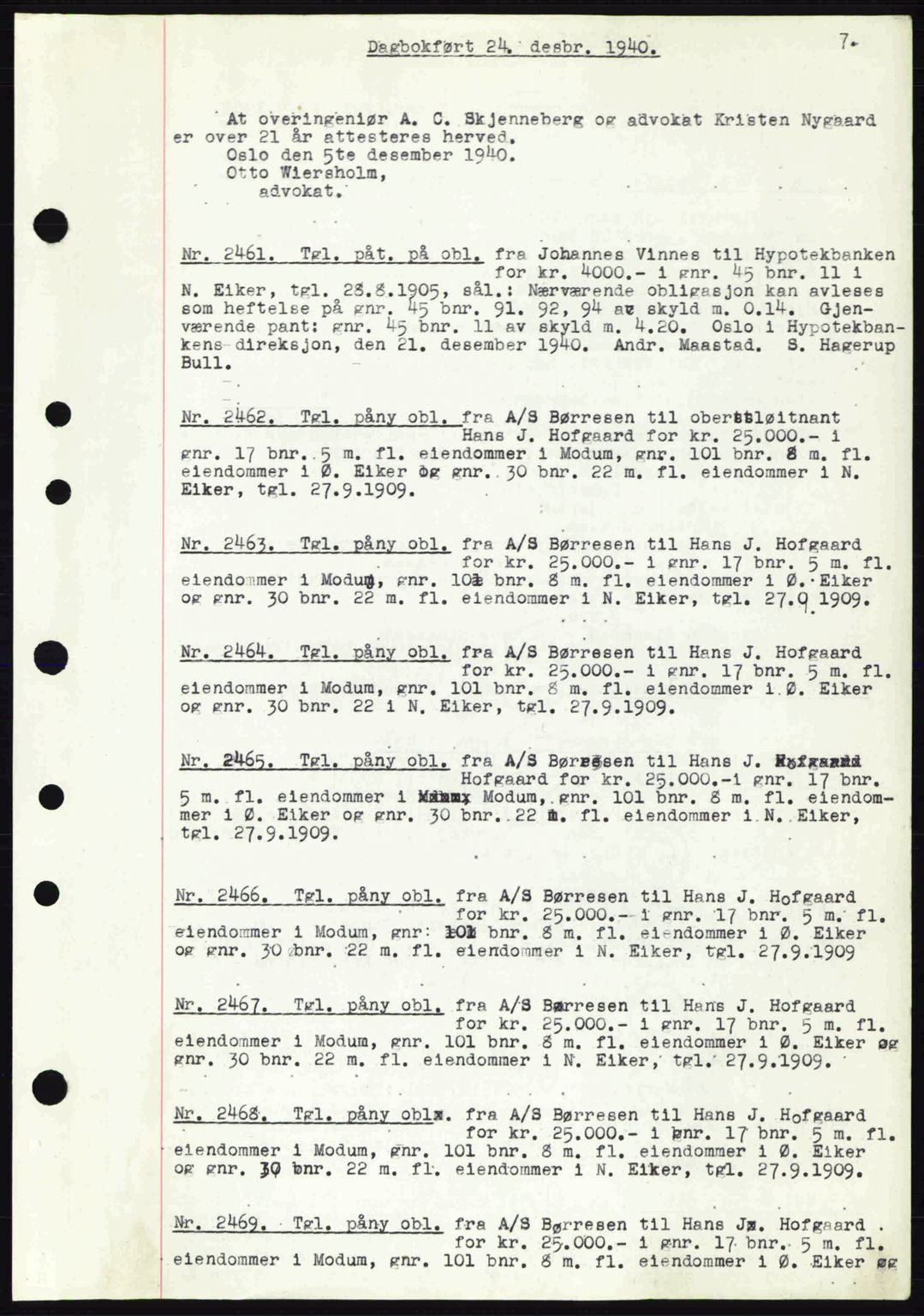 Eiker, Modum og Sigdal sorenskriveri, SAKO/A-123/G/Ga/Gab/L0043: Mortgage book no. A13, 1940-1941, Diary no: : 2461/1940