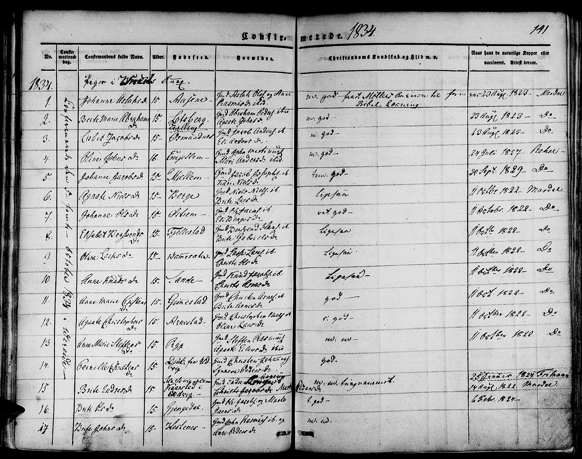 Gloppen sokneprestembete, AV/SAB-A-80101/H/Haa/Haaa/L0007: Parish register (official) no. A 7, 1827-1837, p. 141