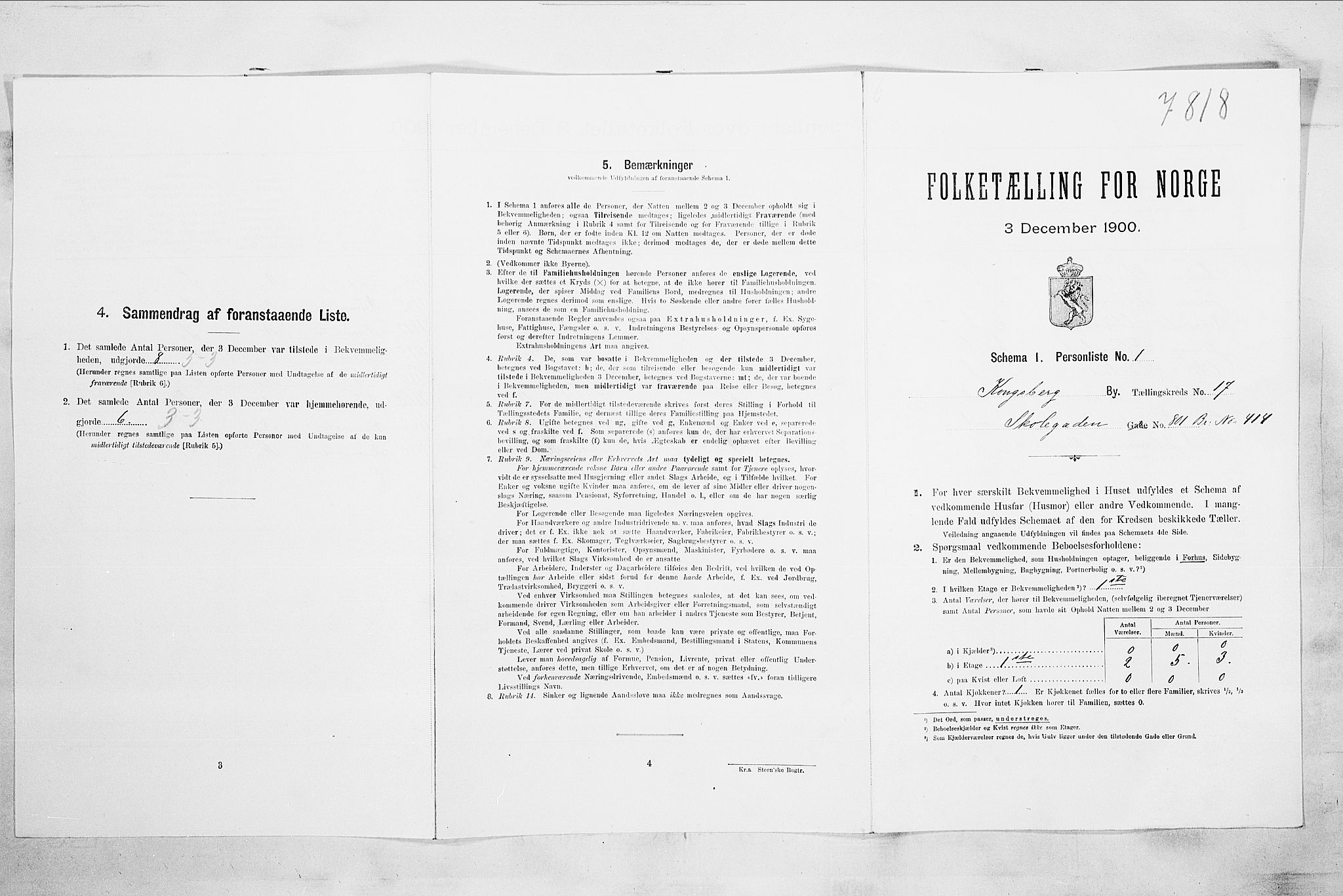 RA, 1900 census for Kongsberg, 1900, p. 3370