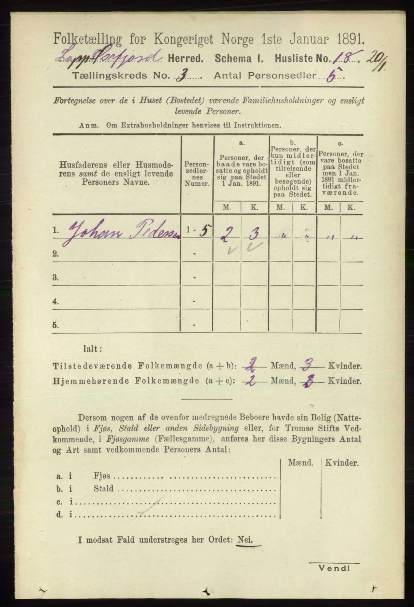 RA, 1891 census for 2014 Loppa, 1891, p. 666