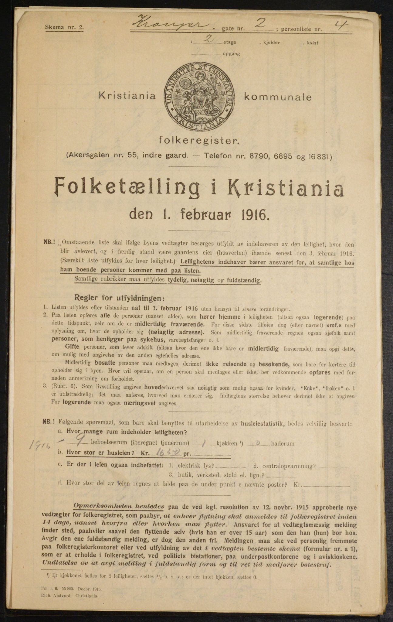 OBA, Municipal Census 1916 for Kristiania, 1916, p. 55697