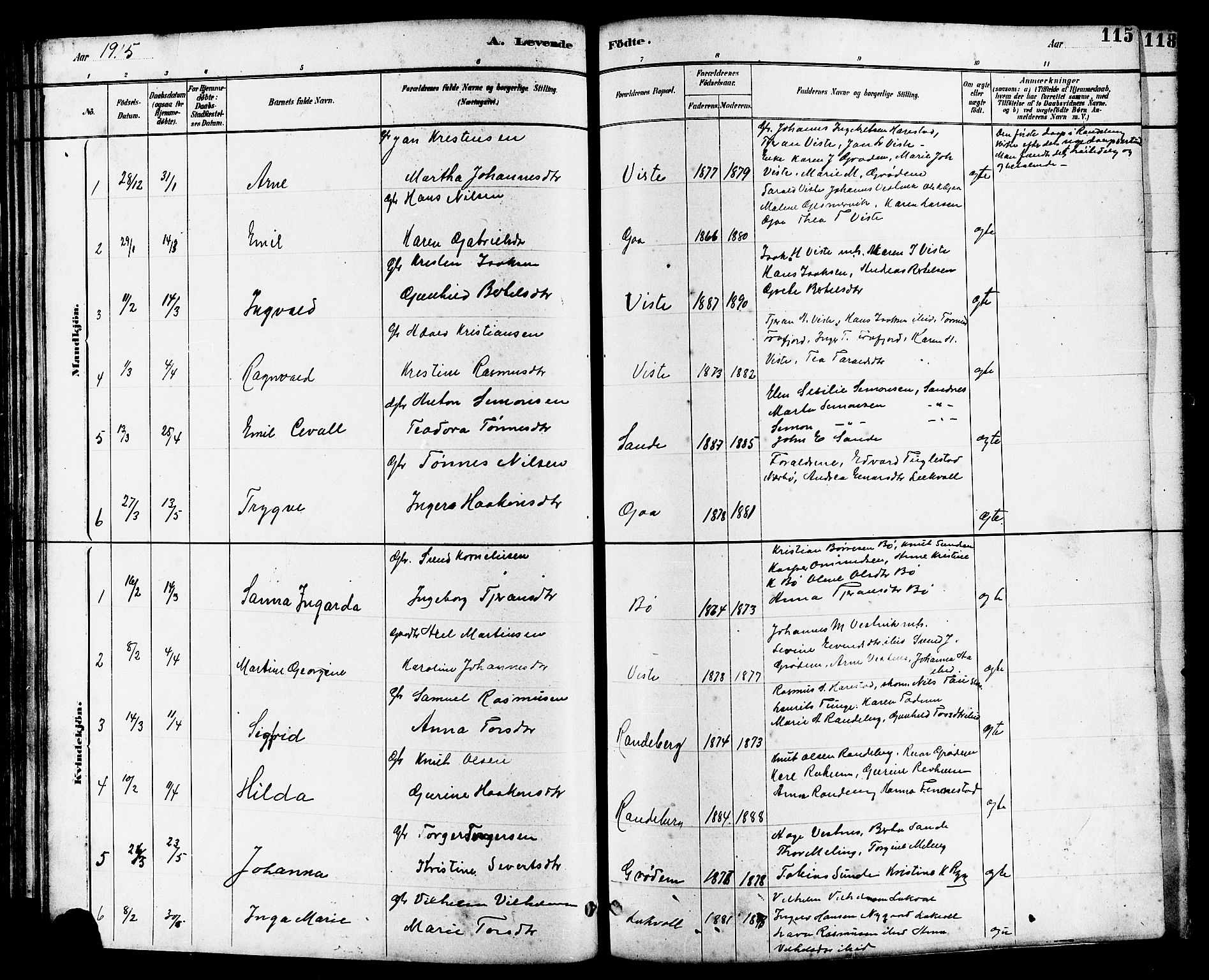 Hetland sokneprestkontor, SAST/A-101826/30/30BB/L0006: Parish register (copy) no. B 6, 1878-1921, p. 115