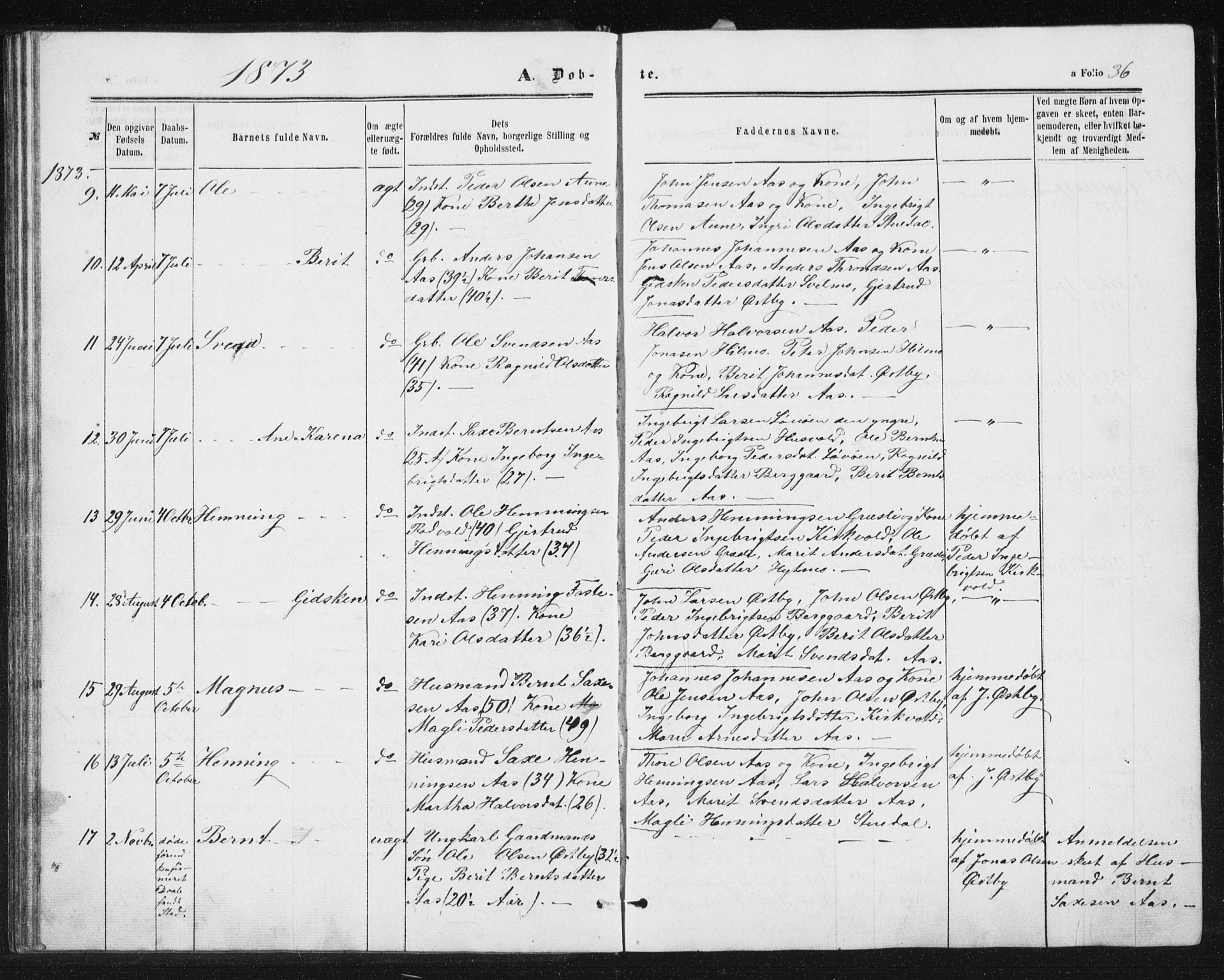 Ministerialprotokoller, klokkerbøker og fødselsregistre - Sør-Trøndelag, AV/SAT-A-1456/698/L1166: Parish register (copy) no. 698C03, 1861-1887, p. 36