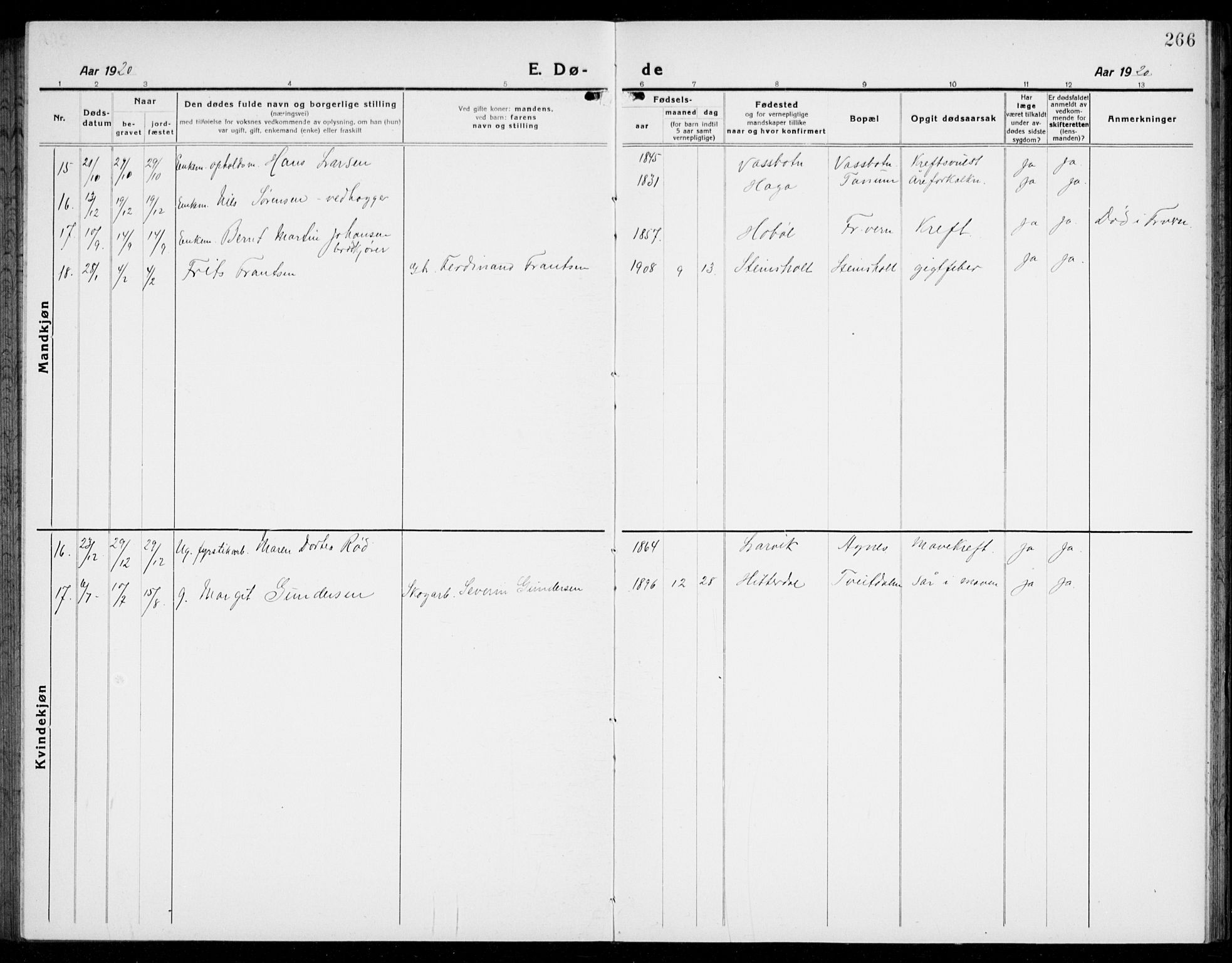 Brunlanes kirkebøker, SAKO/A-342/G/Ga/L0005: Parish register (copy) no. I 5, 1918-1941, p. 266