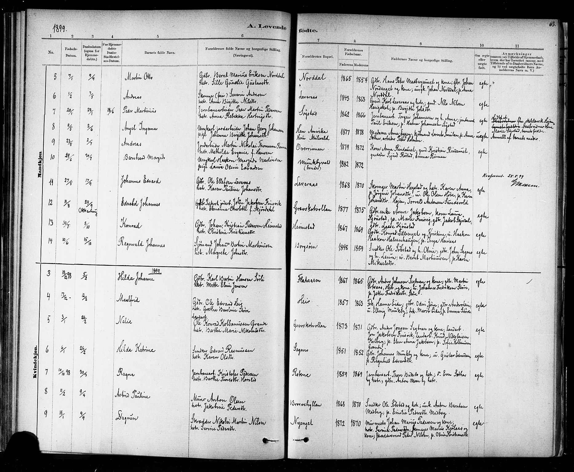 Ministerialprotokoller, klokkerbøker og fødselsregistre - Nord-Trøndelag, SAT/A-1458/721/L0208: Parish register (copy) no. 721C01, 1880-1917, p. 63
