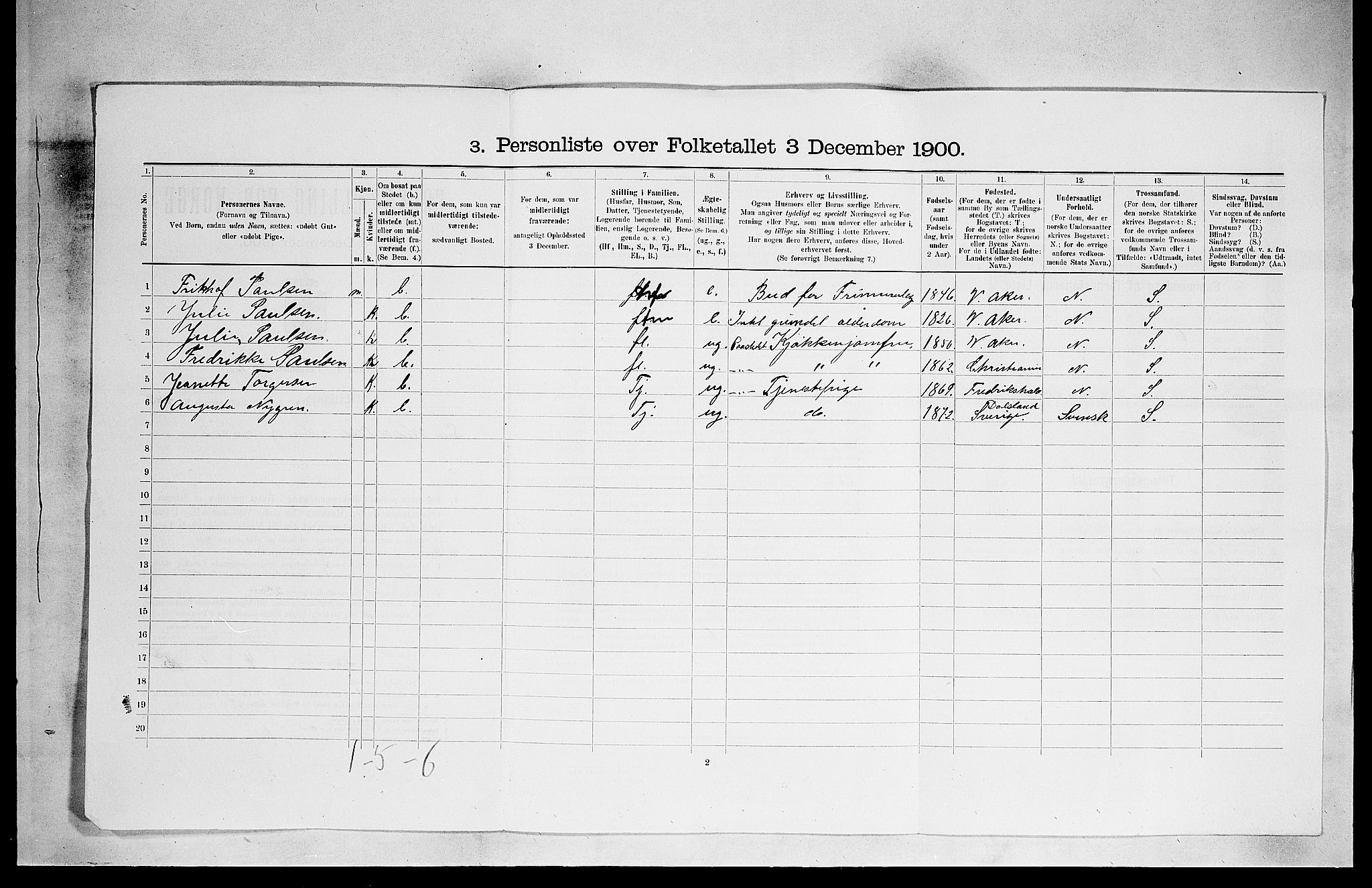 SAO, 1900 census for Kristiania, 1900, p. 898