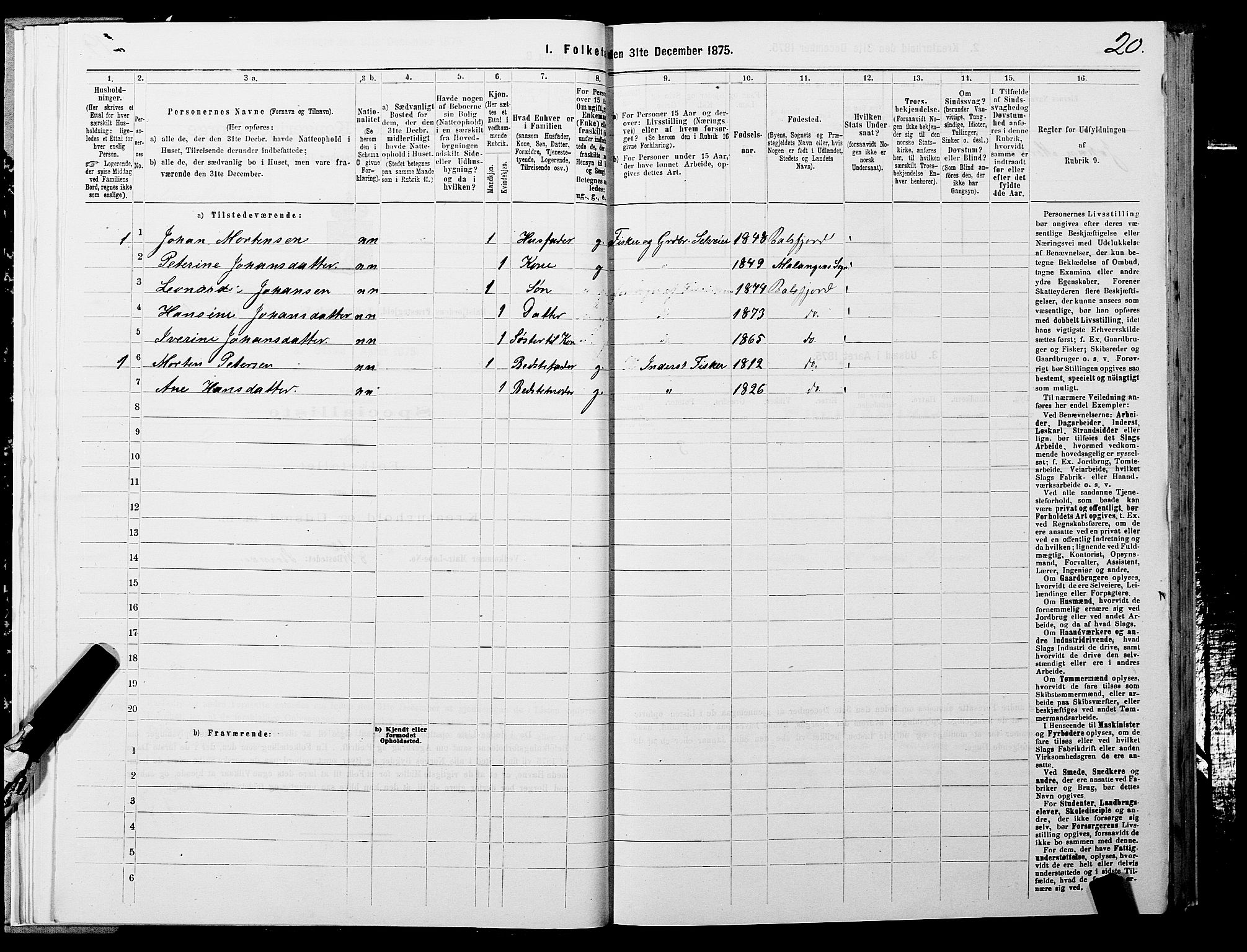 SATØ, 1875 census for 1933P Balsfjord, 1875, p. 1020