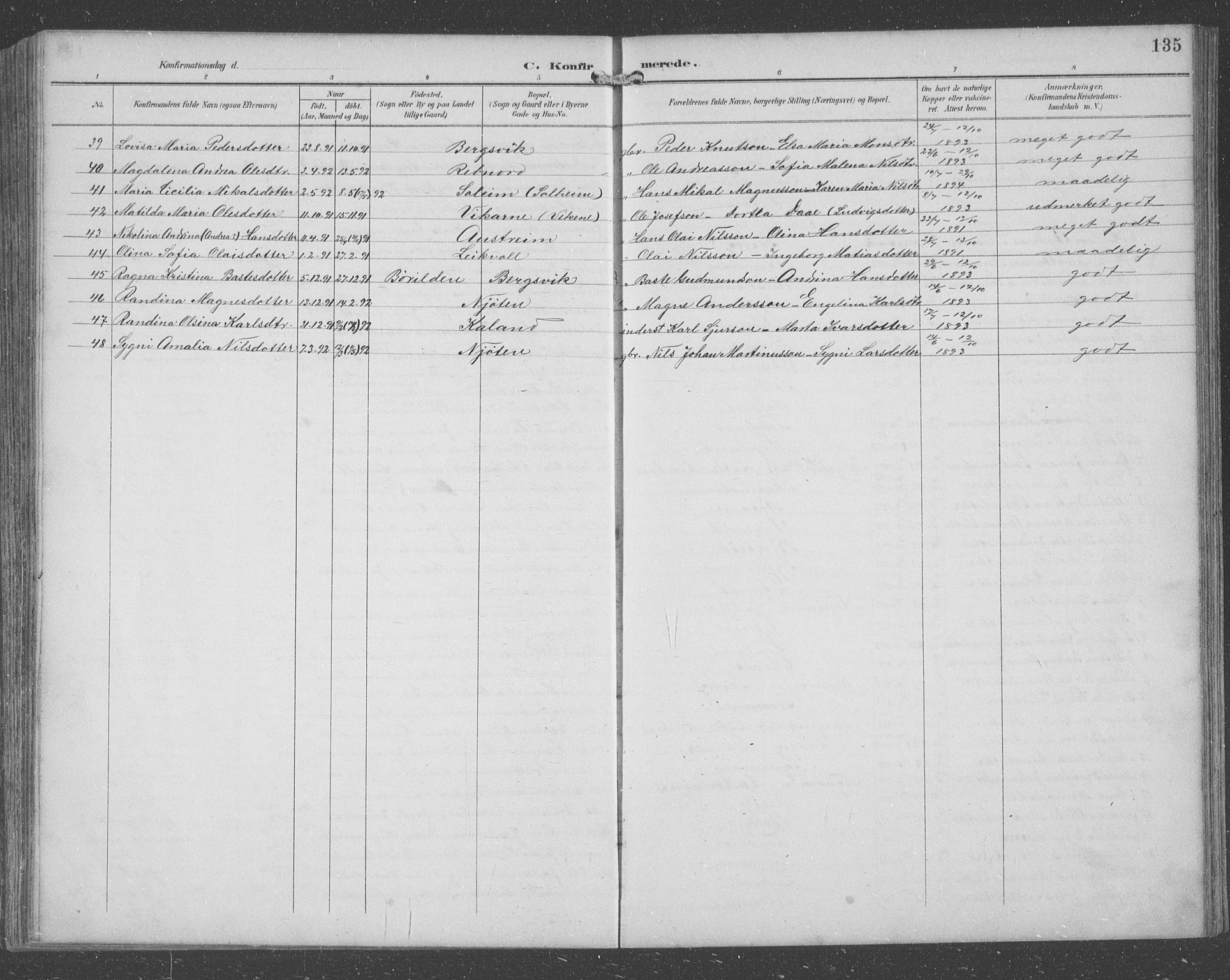 Lindås Sokneprestembete, SAB/A-76701/H/Hab: Parish register (copy) no. C 4, 1894-1910, p. 135