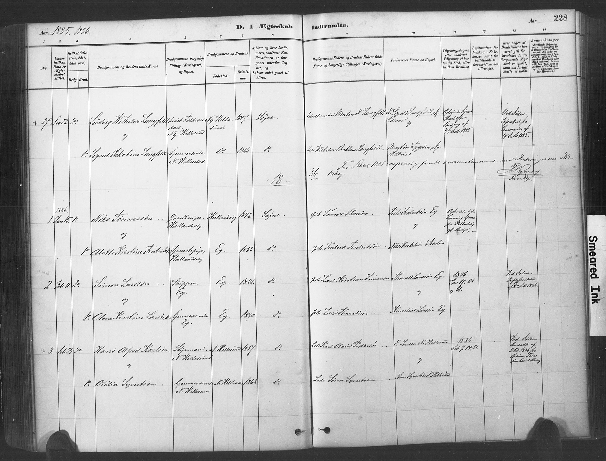 Søgne sokneprestkontor, SAK/1111-0037/F/Fa/Fab/L0012: Parish register (official) no. A 12, 1880-1891, p. 228
