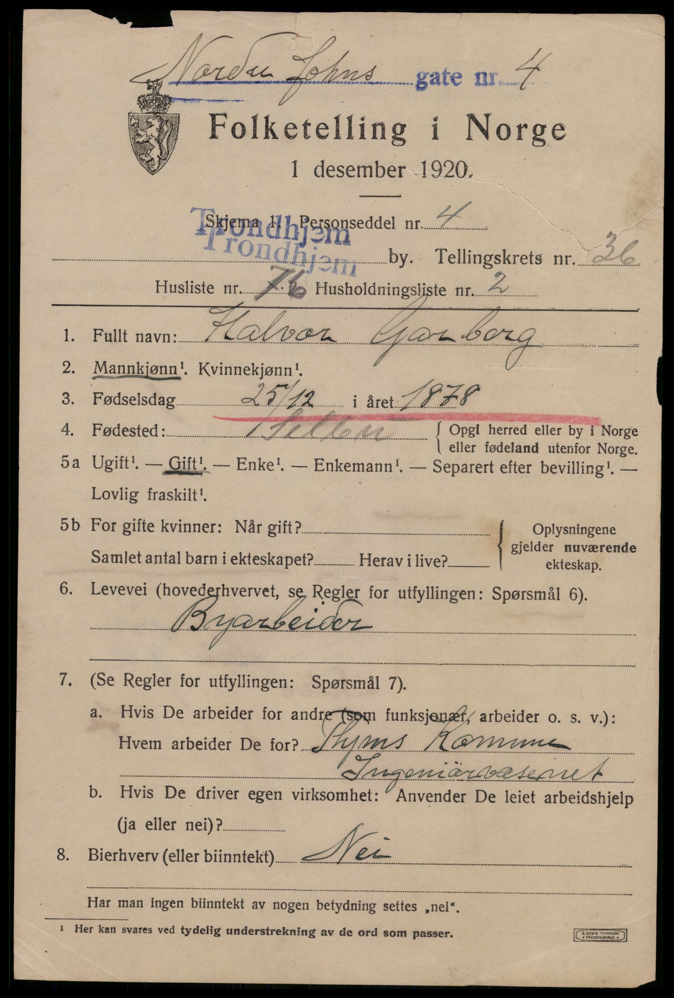 SAT, 1920 census for Trondheim, 1920, p. 84528