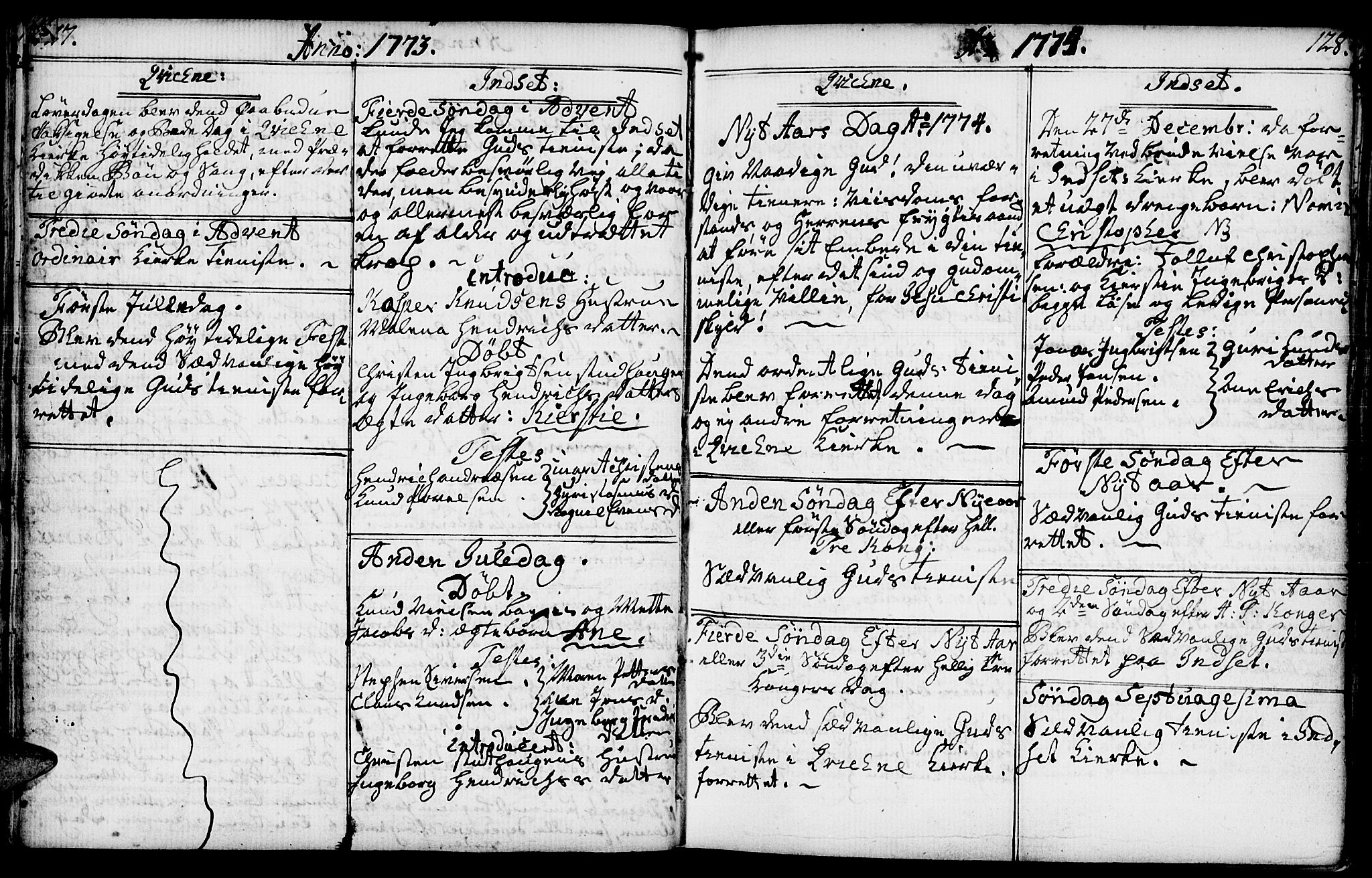 Kvikne prestekontor, SAH/PREST-064/H/Ha/Haa/L0002: Parish register (official) no. 2, 1764-1784, p. 127-128