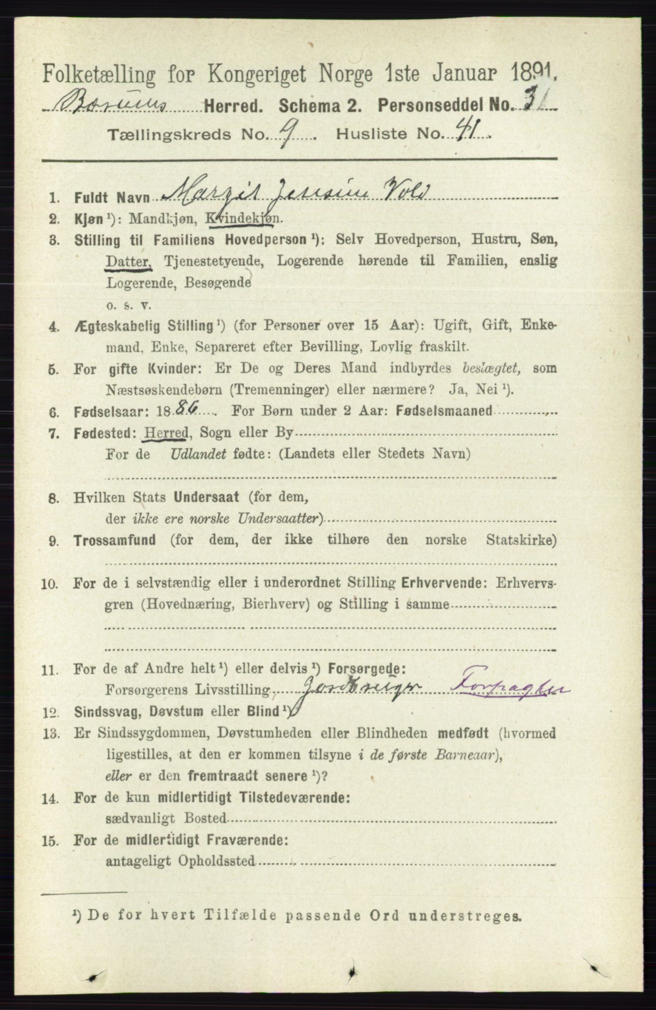 RA, 1891 census for 0219 Bærum, 1891, p. 5552