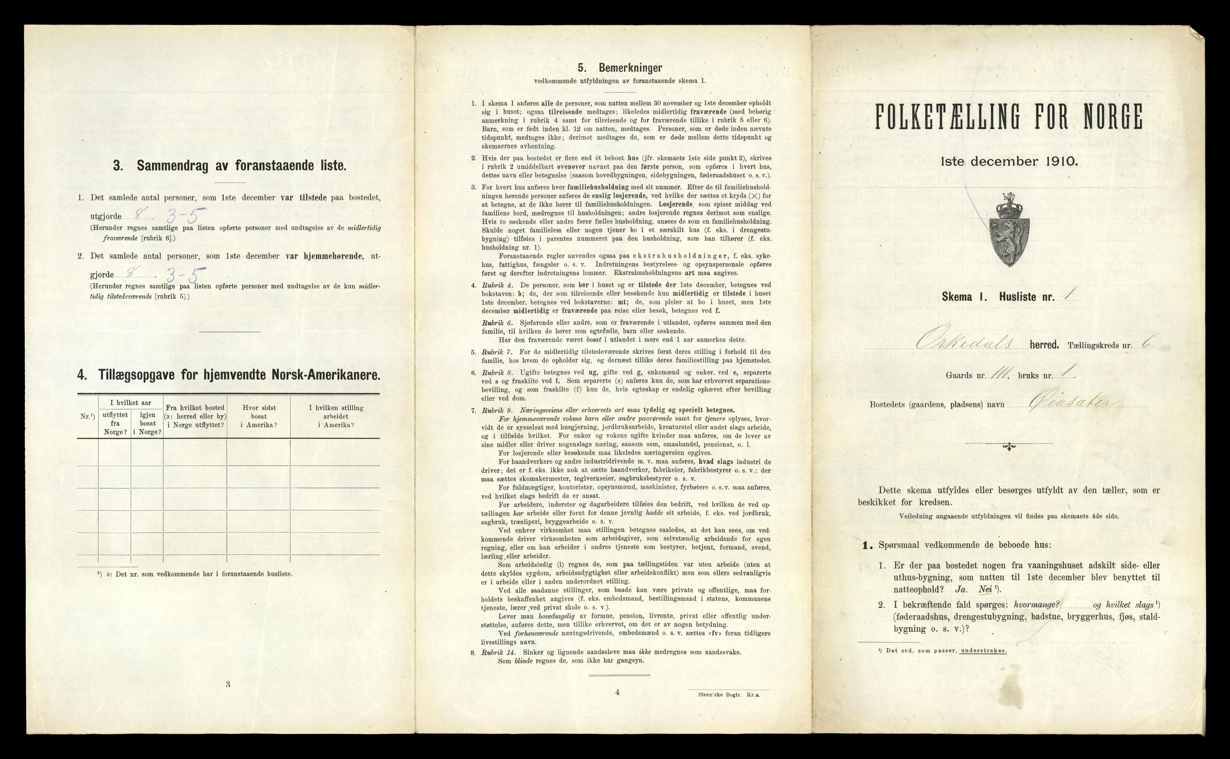 RA, 1910 census for Orkdal, 1910, p. 1483