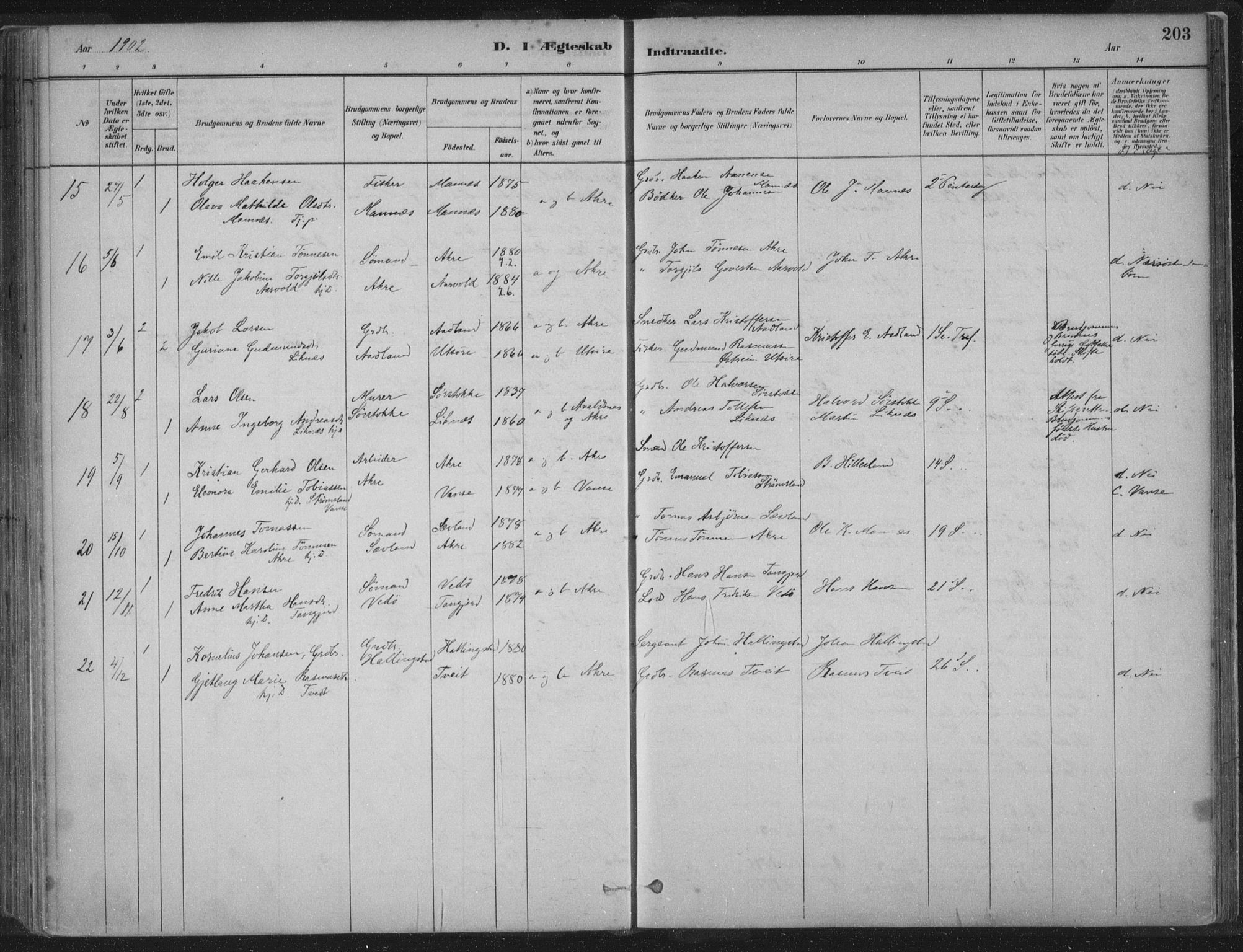Kopervik sokneprestkontor, SAST/A-101850/H/Ha/Haa/L0004: Parish register (official) no. A 4, 1882-1905, p. 203