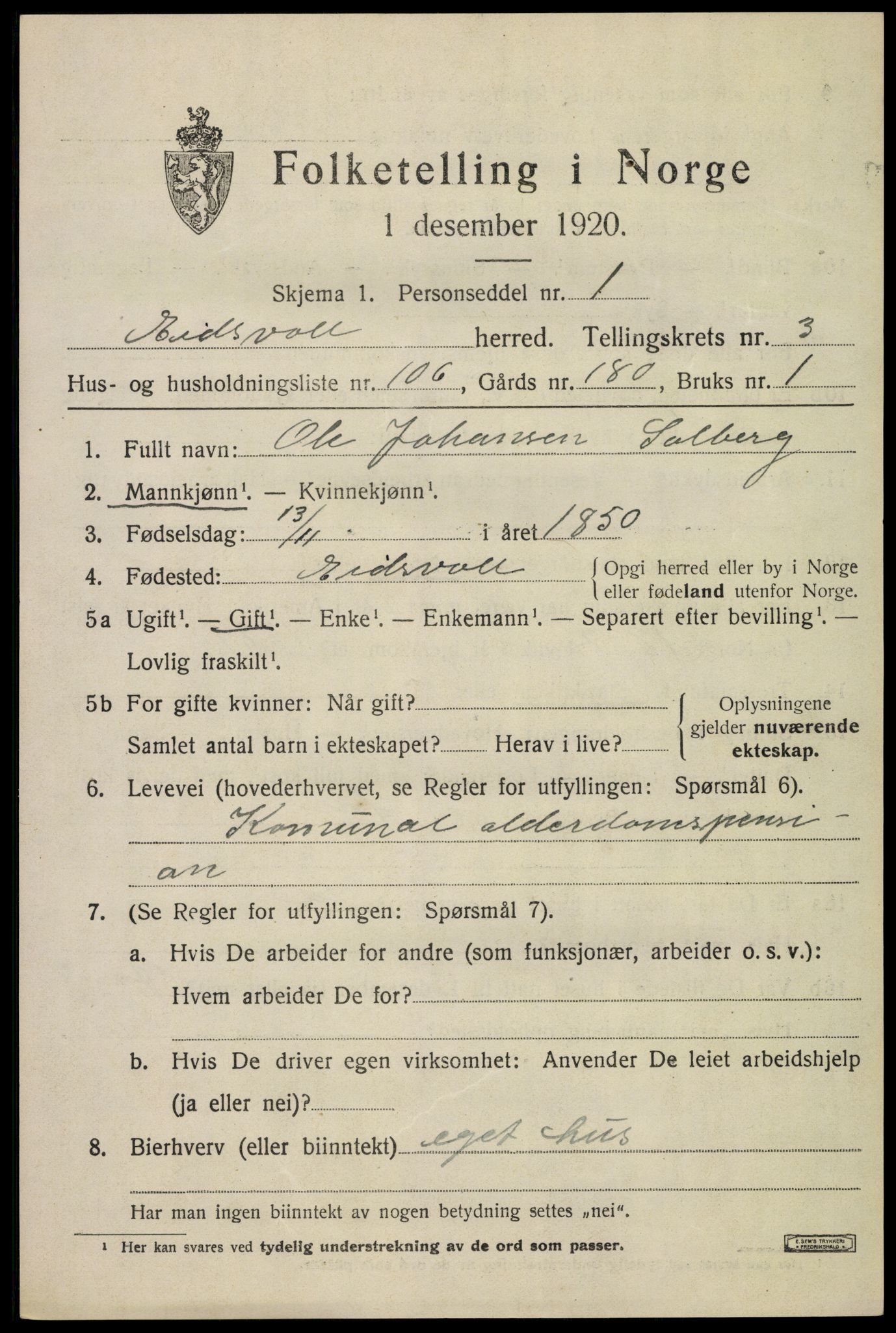 SAO, 1920 census for Eidsvoll, 1920, p. 8883