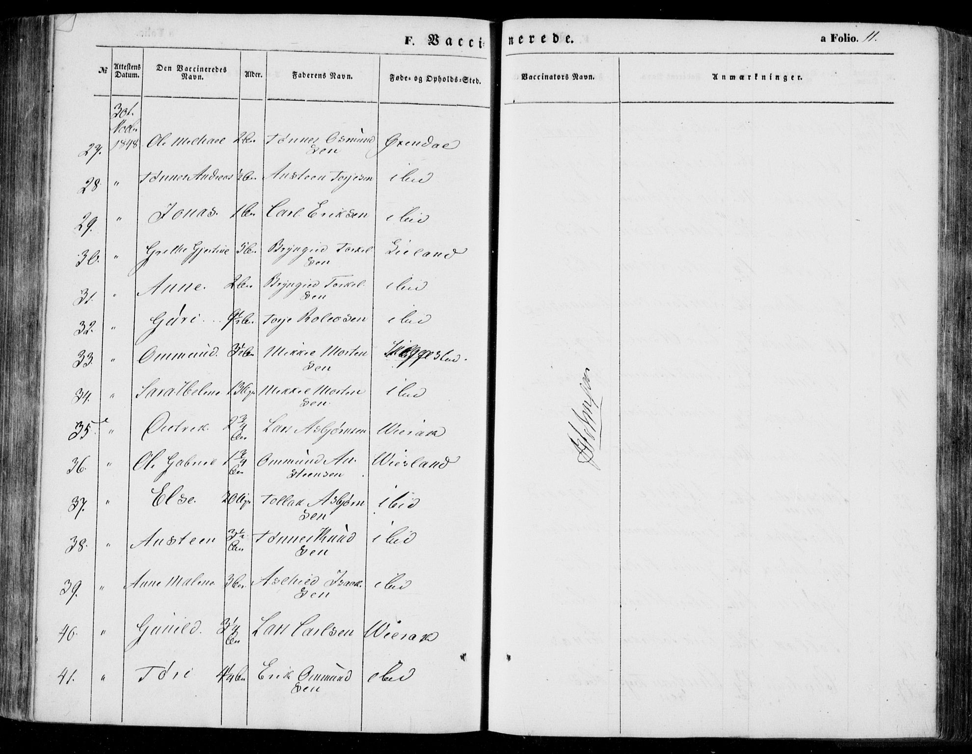 Bakke sokneprestkontor, AV/SAK-1111-0002/F/Fa/Faa/L0005: Parish register (official) no. A 5, 1847-1855, p. 11