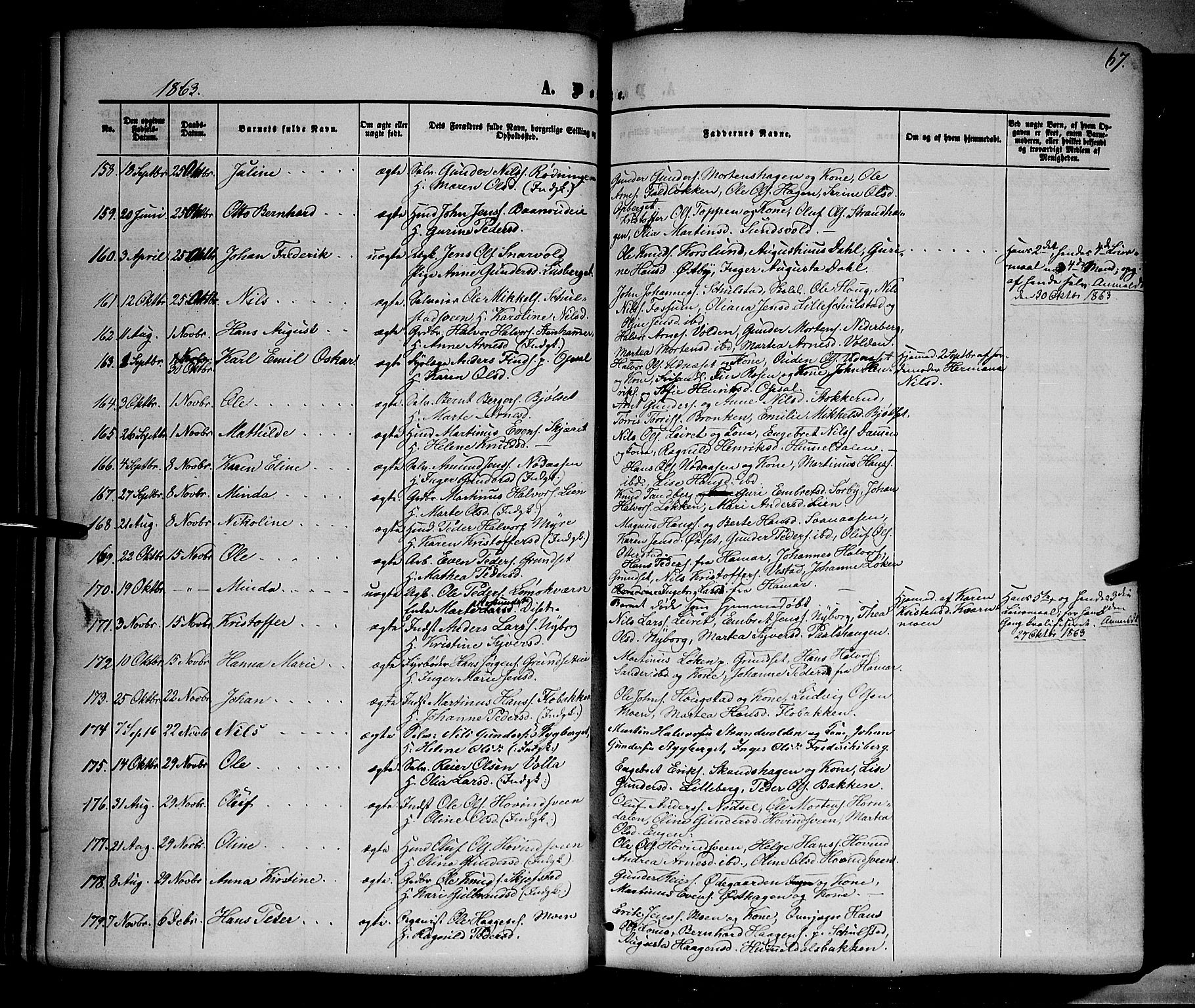 Elverum prestekontor, AV/SAH-PREST-044/H/Ha/Haa/L0010: Parish register (official) no. 10, 1857-1868, p. 67