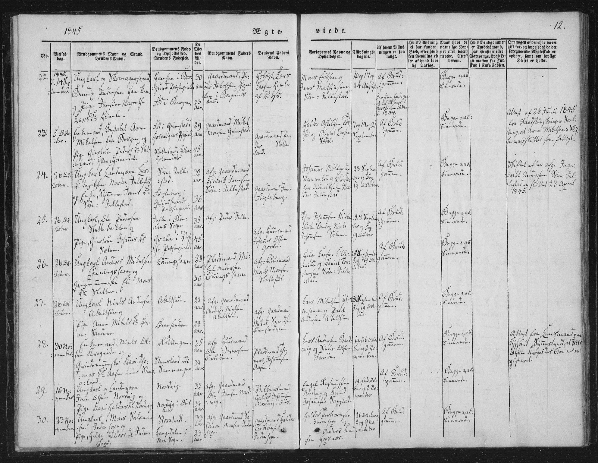 Fana Sokneprestembete, AV/SAB-A-75101/H/Haa/Haaa/L0010: Parish register (official) no. A 10, 1841-1851, p. 12