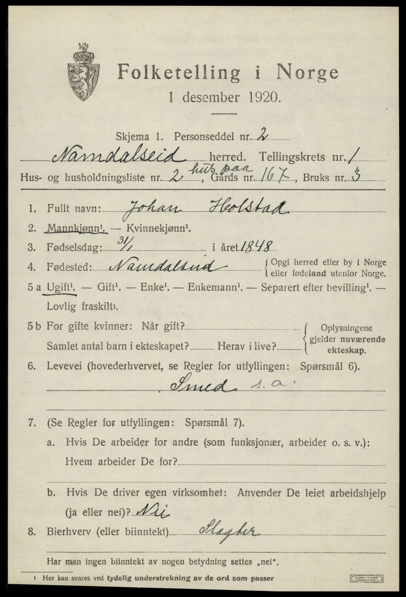 SAT, 1920 census for Namdalseid, 1920, p. 532