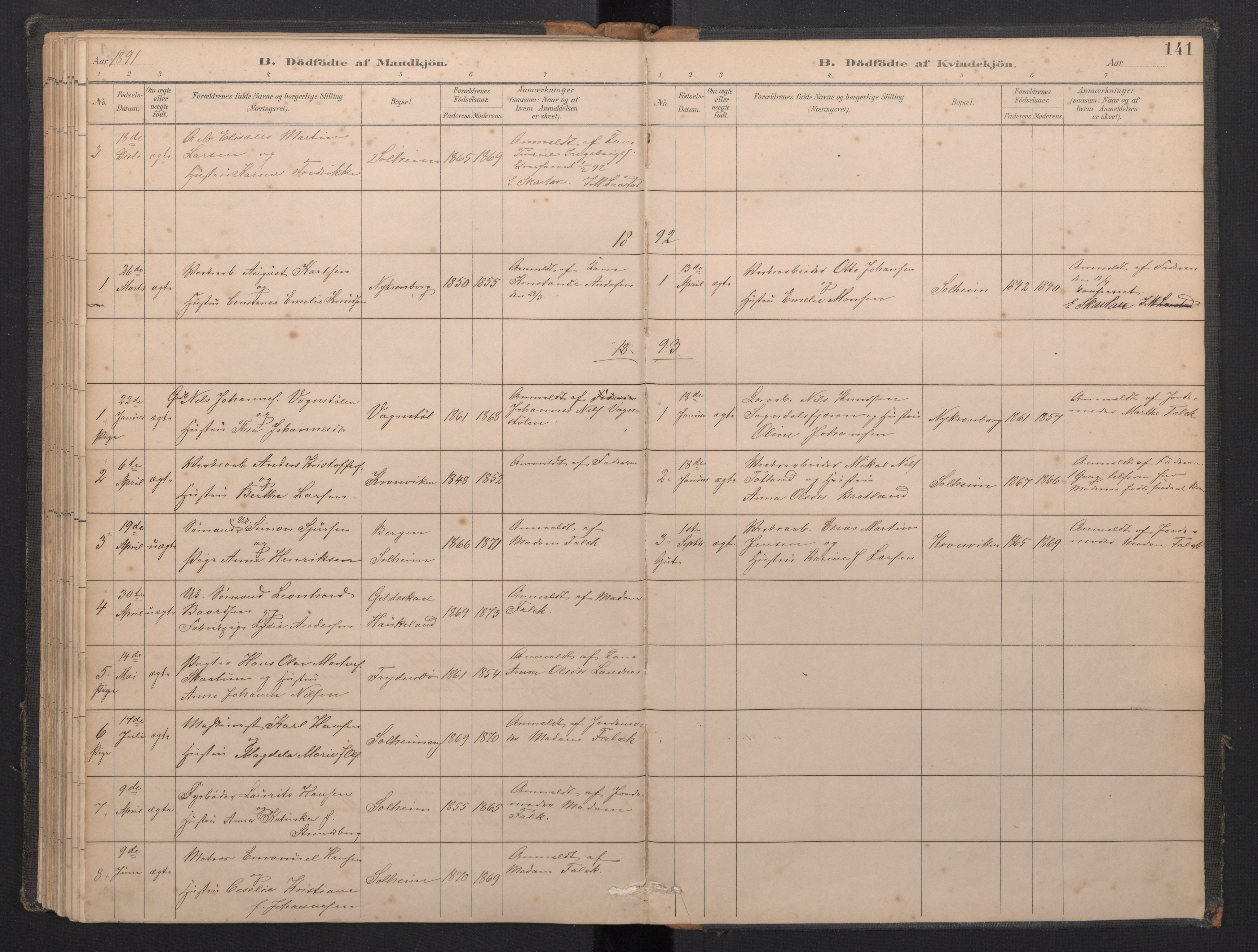 Årstad Sokneprestembete, SAB/A-79301/H/Haa/L0001: Parish register (official) no. A 1, 1886-1901, p. 140b-141a