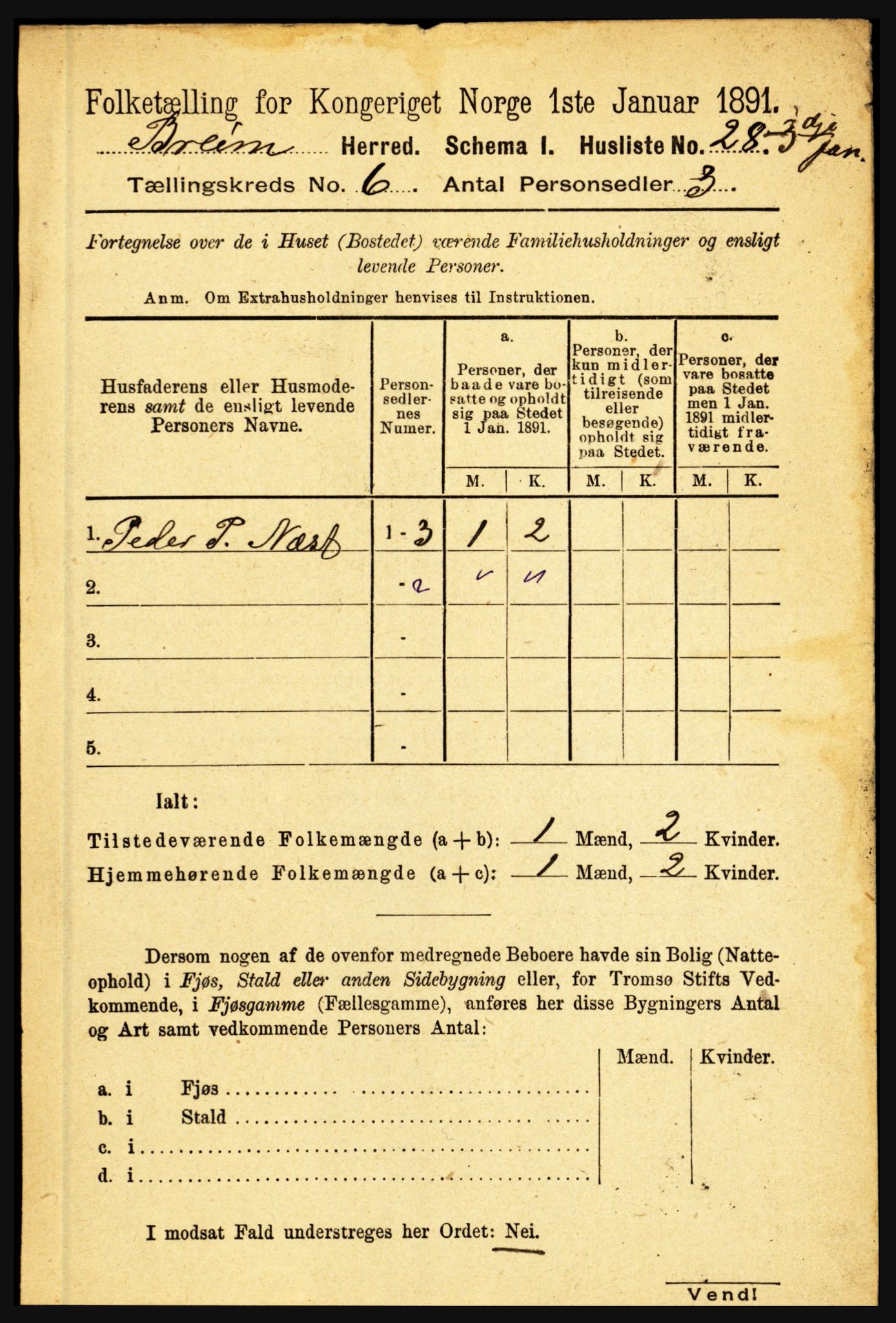 RA, 1891 census for 1446 Breim, 1891, p. 2078