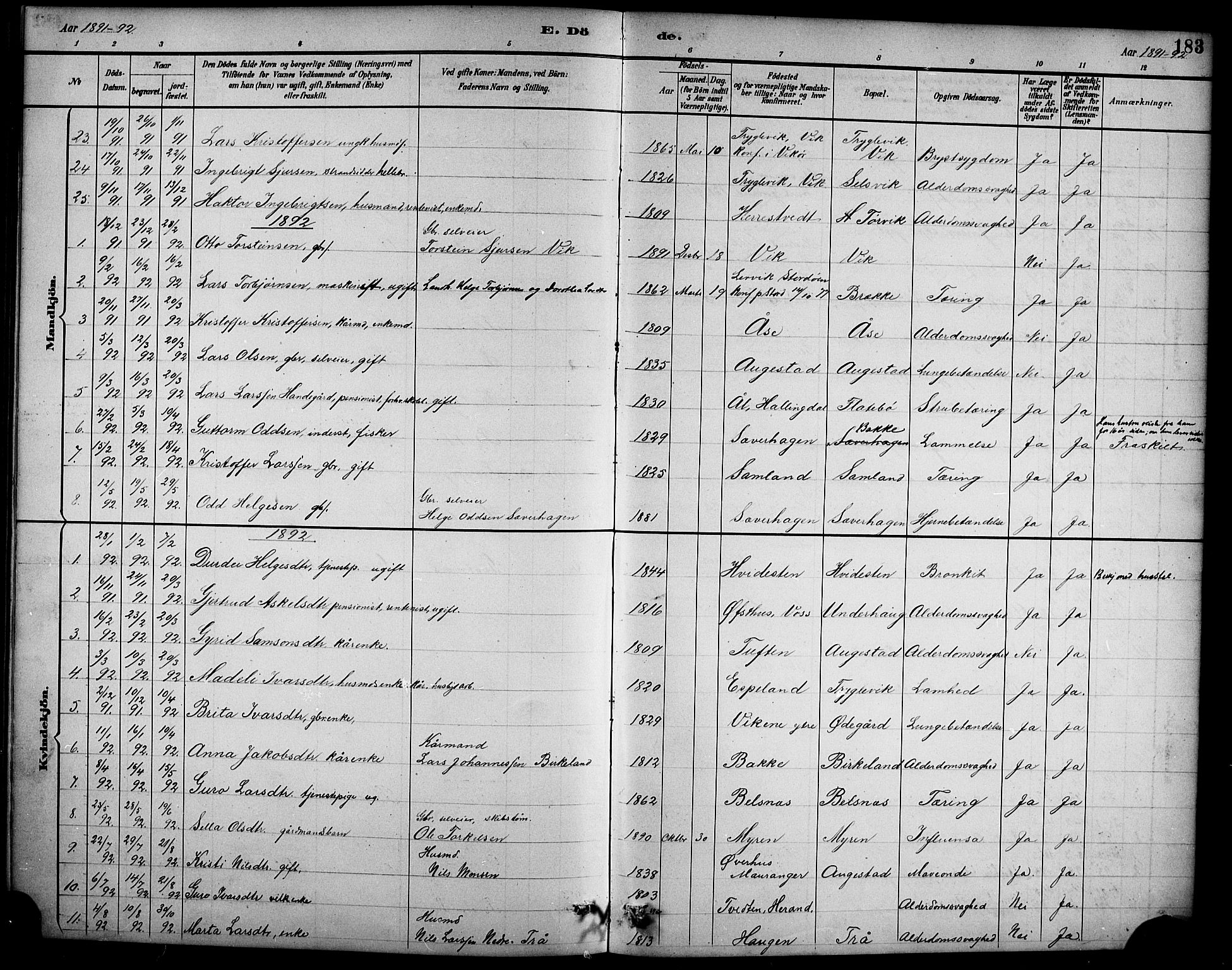 Ullensvang sokneprestembete, SAB/A-78701/H/Hab: Parish register (copy) no. D 1, 1891-1908, p. 183