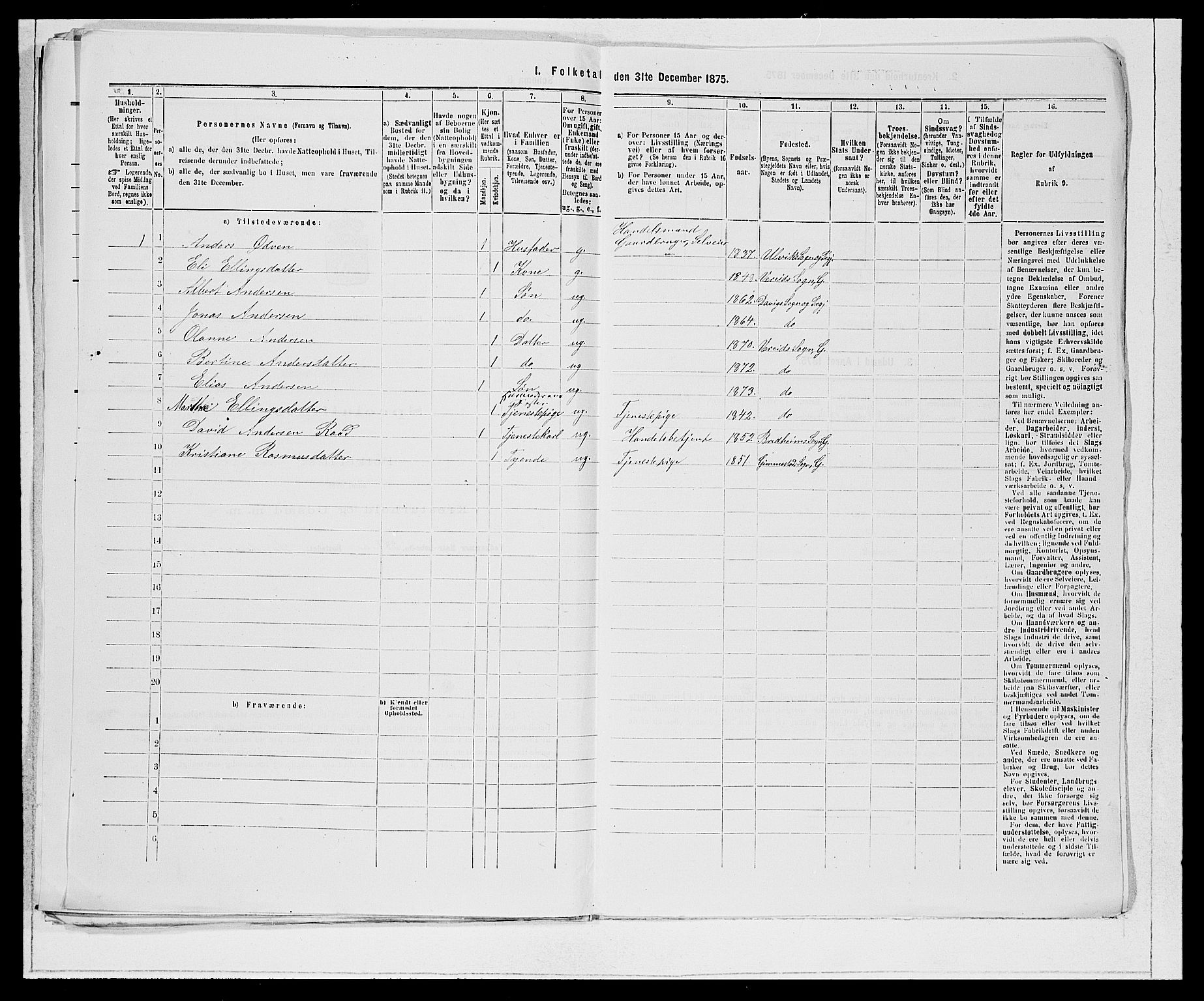 SAB, 1875 Census for 1445P Gloppen, 1875, p. 276