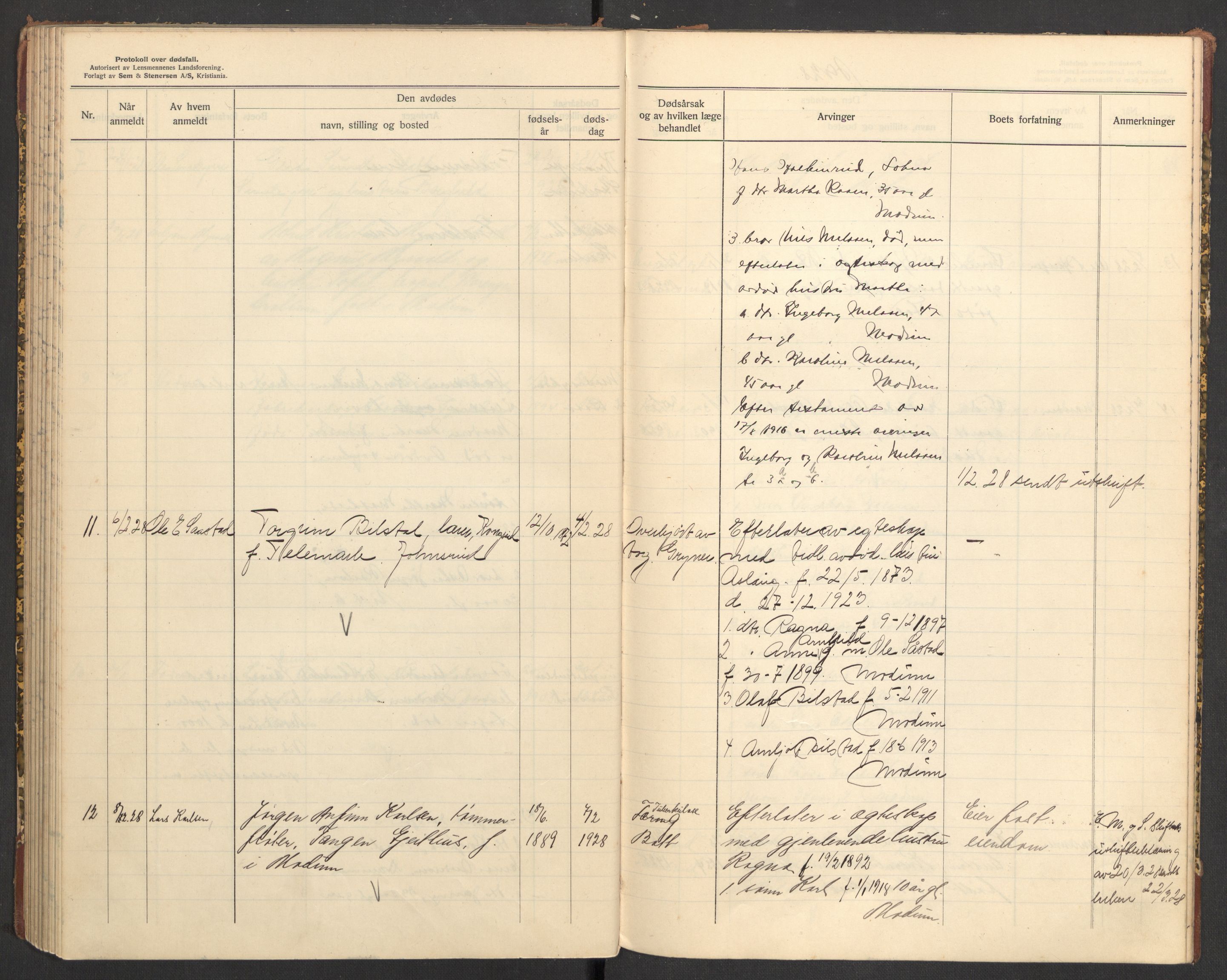 Modum lensmannskontor, AV/SAKO-A-524/H/Ha/Hab/L0005: Dødsfallsprotokoll - Nordre Modum, 1924-1928