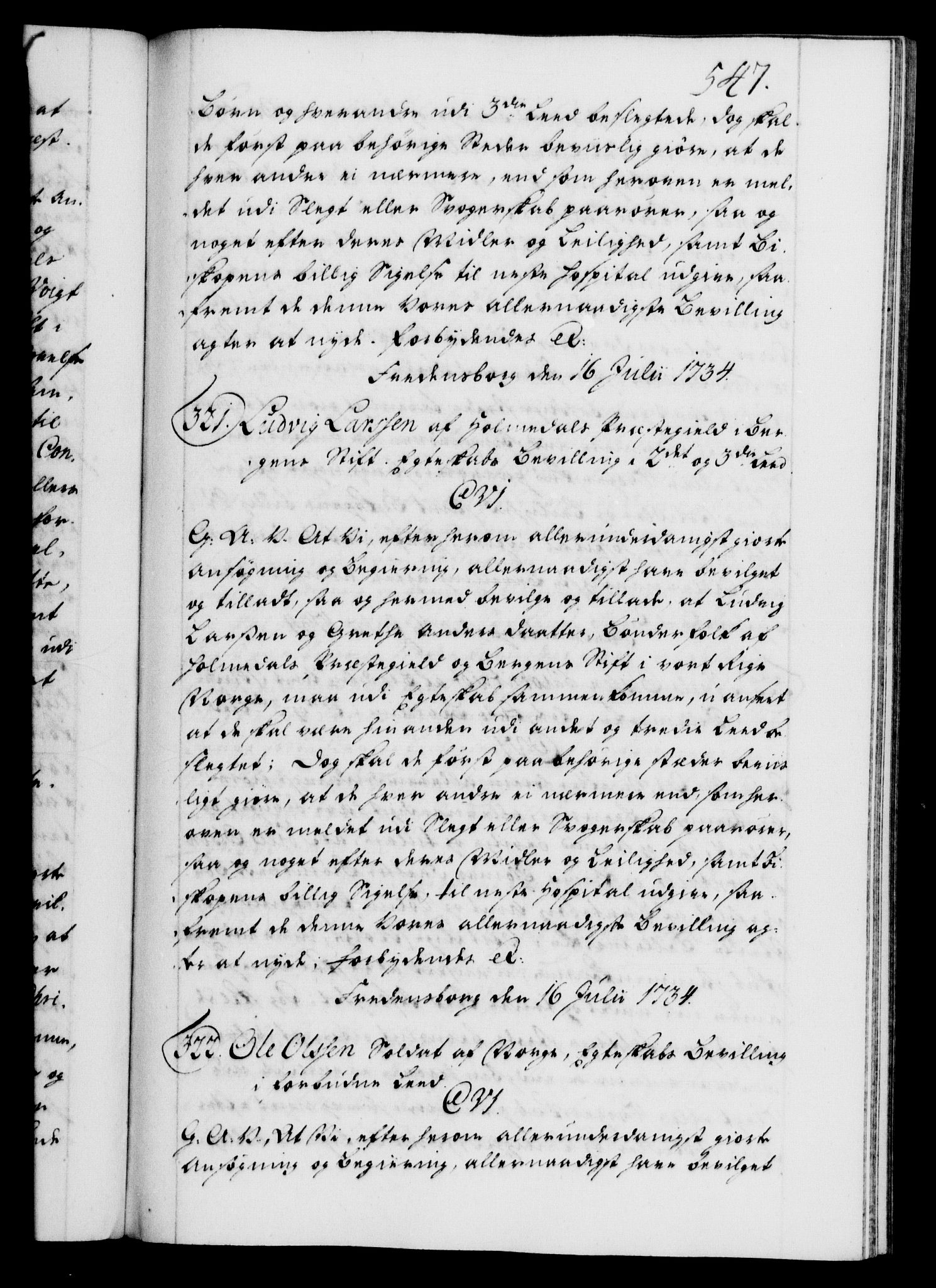 Danske Kanselli 1572-1799, AV/RA-EA-3023/F/Fc/Fca/Fcaa/L0028: Norske registre, 1733-1734, p. 547a