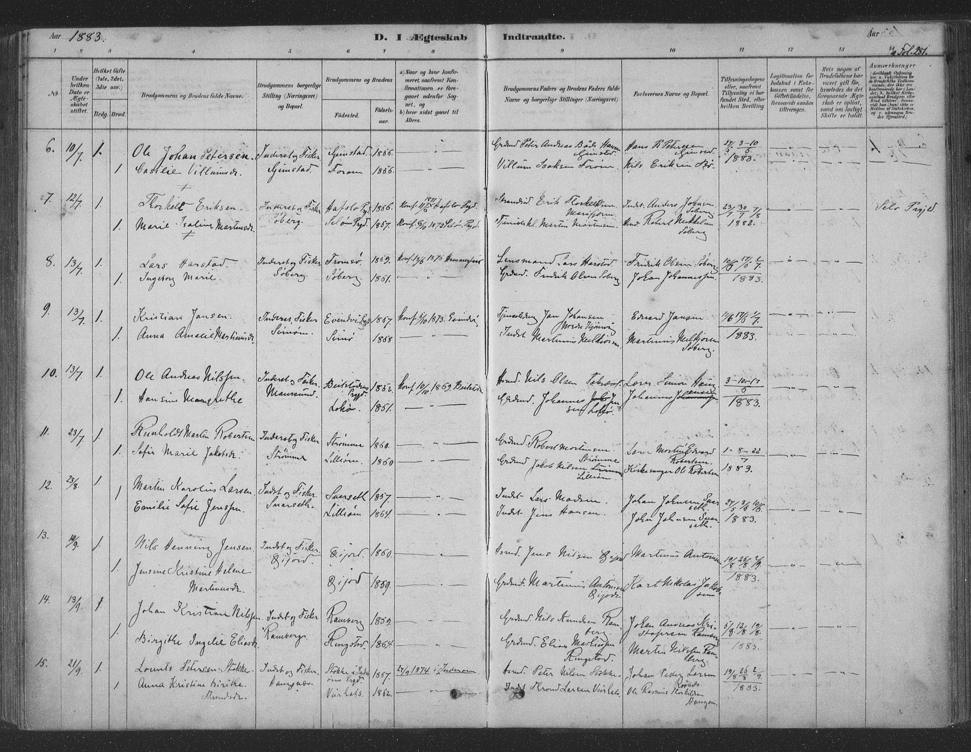 Ministerialprotokoller, klokkerbøker og fødselsregistre - Nordland, AV/SAT-A-1459/891/L1302: Parish register (official) no. 891A07, 1878-1895, p. 281