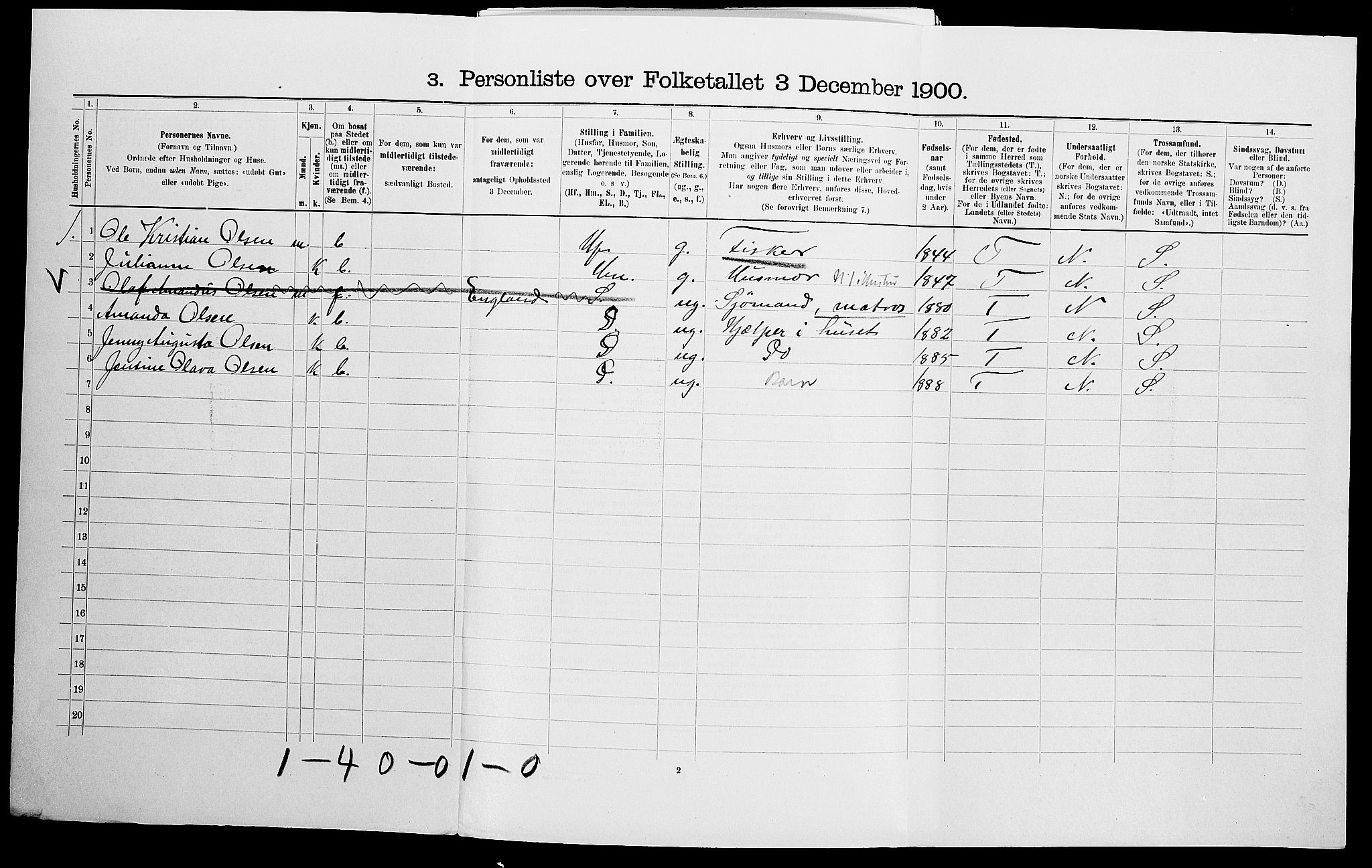 SAK, 1900 census for Dypvåg, 1900, p. 443