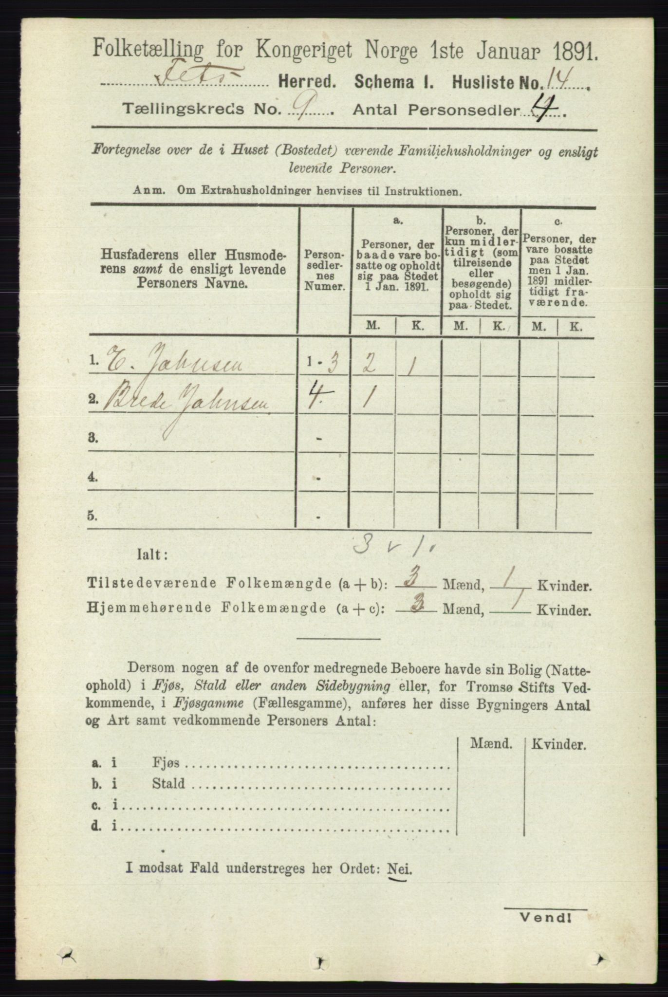 RA, 1891 census for 0227 Fet, 1891, p. 3428