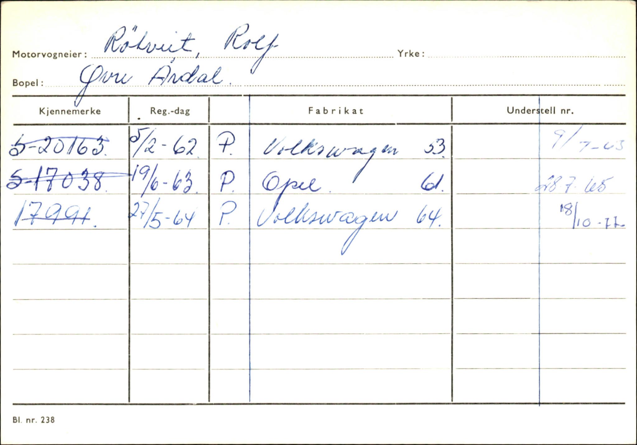 Statens vegvesen, Sogn og Fjordane vegkontor, SAB/A-5301/4/F/L0146: Registerkort Årdal R-Å samt diverse kort, 1945-1975, p. 144