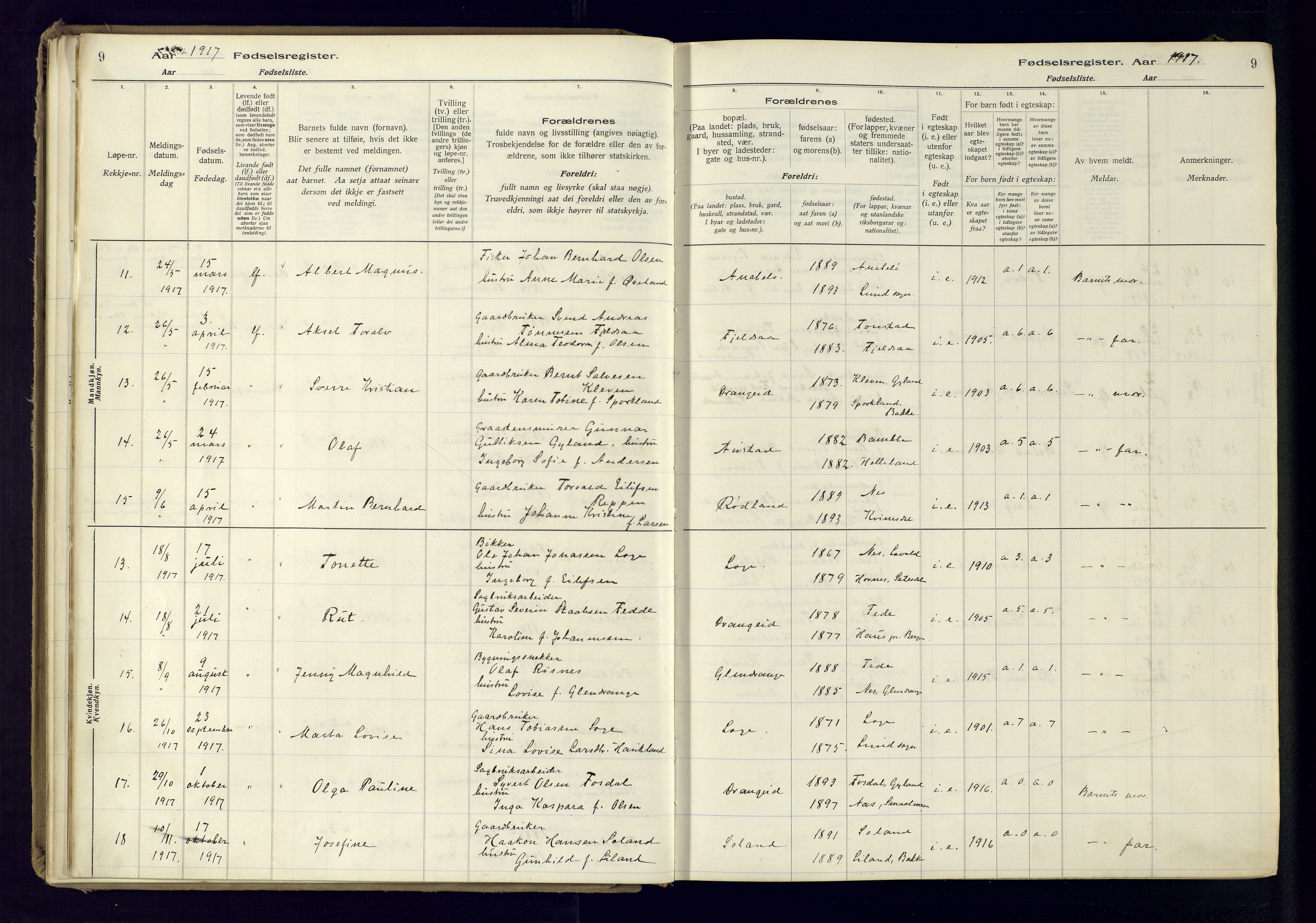 Flekkefjord sokneprestkontor, AV/SAK-1111-0012/J/Ja/L0005: Birth register no. 5, 1916-1950, p. 9