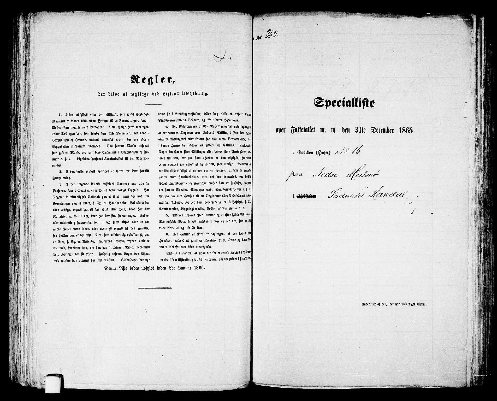 RA, 1865 census for Mandal/Mandal, 1865, p. 732