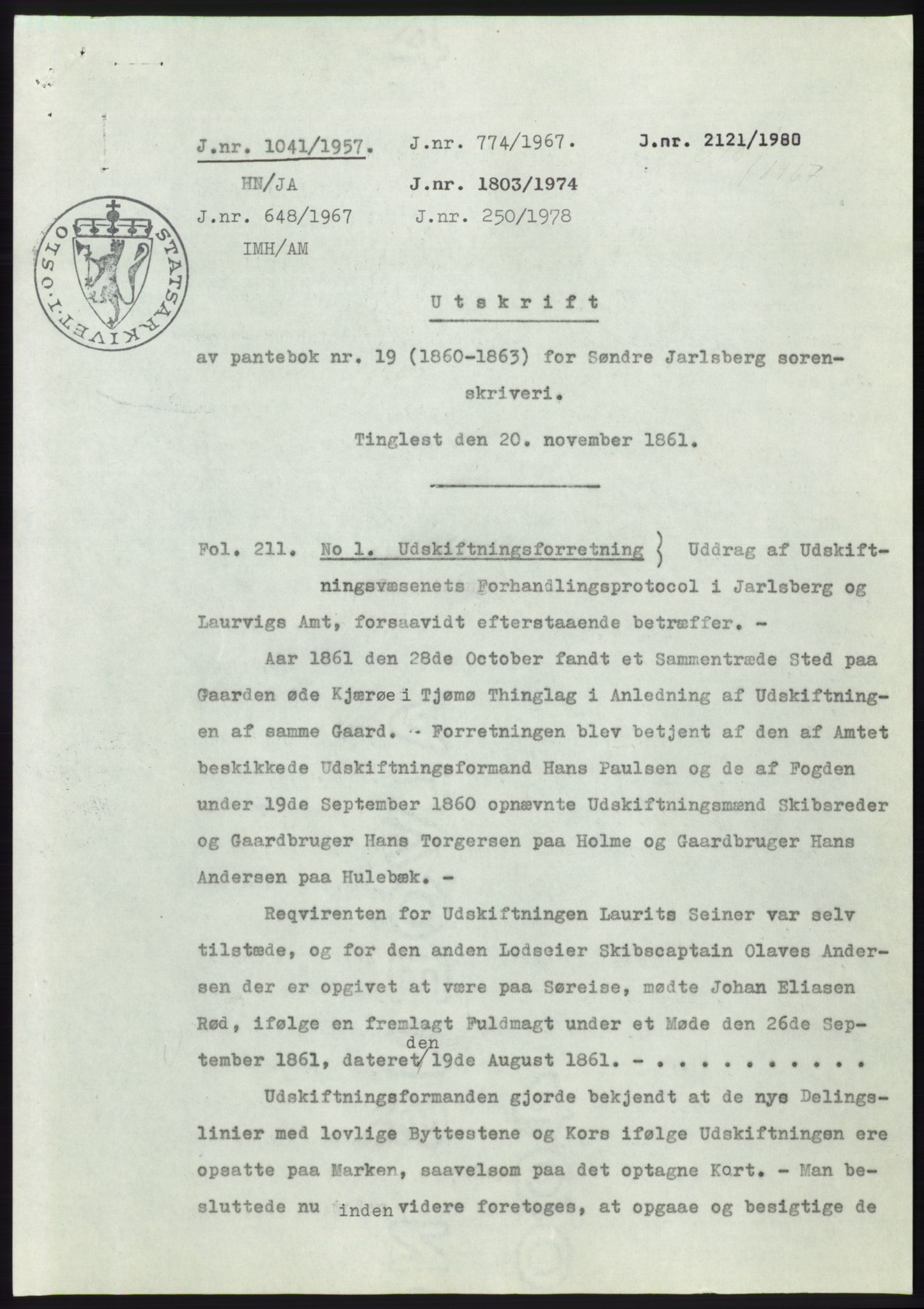 Statsarkivet i Kongsberg, SAKO/A-0001, 1957, p. 263