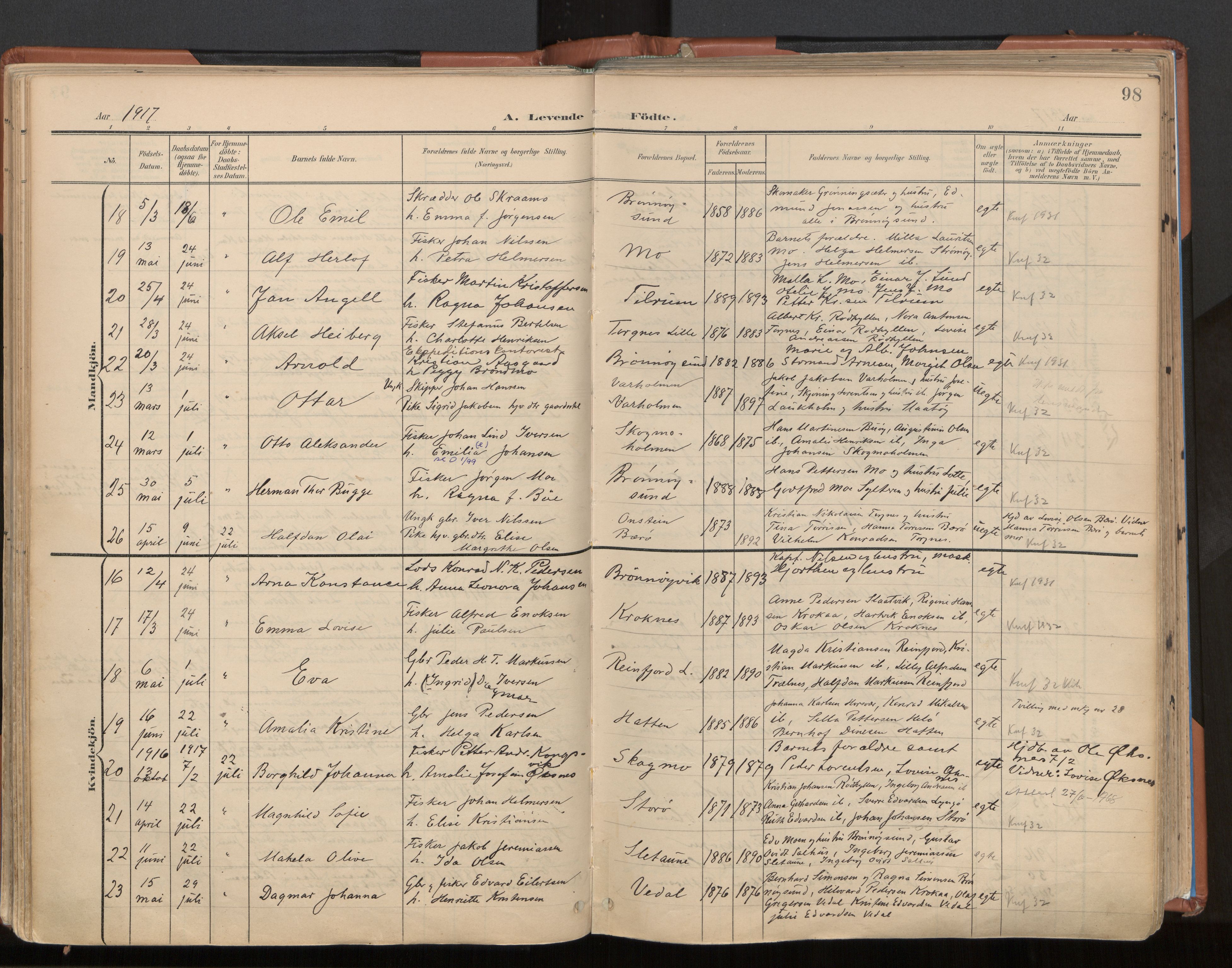 Ministerialprotokoller, klokkerbøker og fødselsregistre - Nordland, AV/SAT-A-1459/813/L0201: Parish register (official) no. 813A11, 1901-1918, p. 98