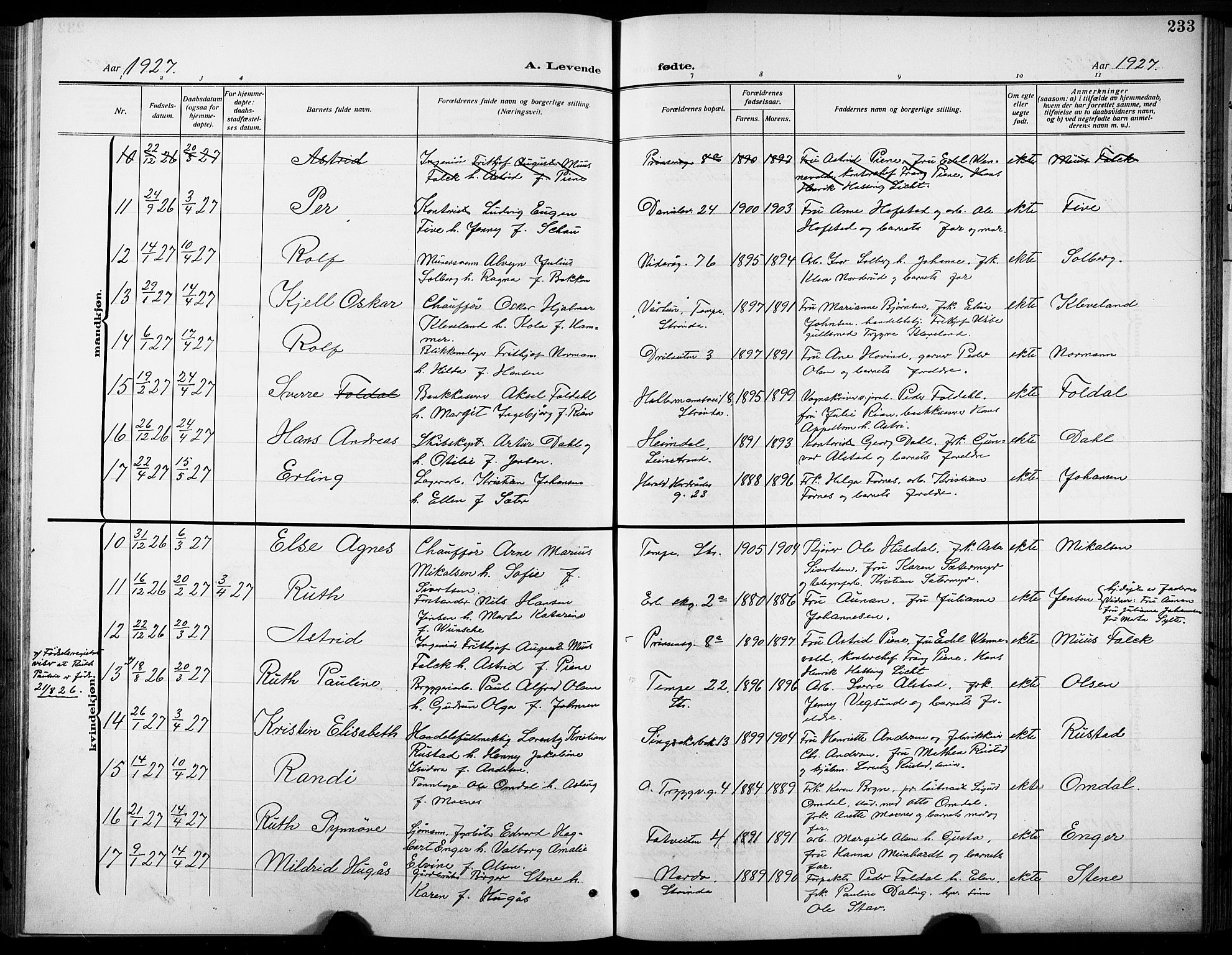 Ministerialprotokoller, klokkerbøker og fødselsregistre - Sør-Trøndelag, AV/SAT-A-1456/601/L0096: Parish register (copy) no. 601C14, 1911-1931, p. 233