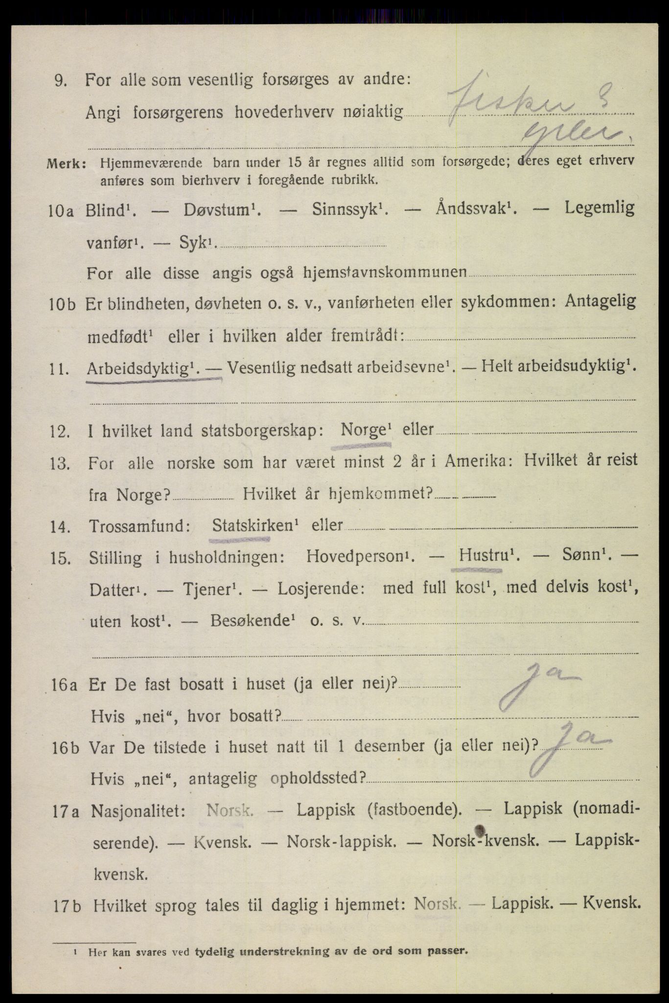 SAT, 1920 census for Gimsøy, 1920, p. 3076