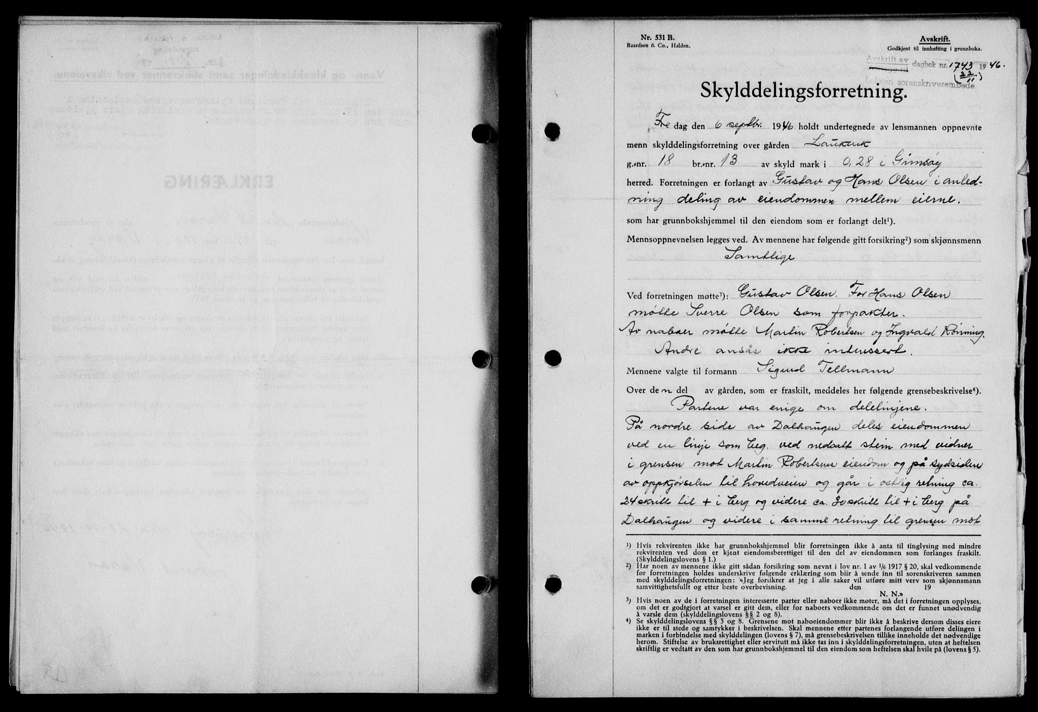 Lofoten sorenskriveri, SAT/A-0017/1/2/2C/L0015a: Mortgage book no. 15a, 1946-1947, Diary no: : 1743/1946