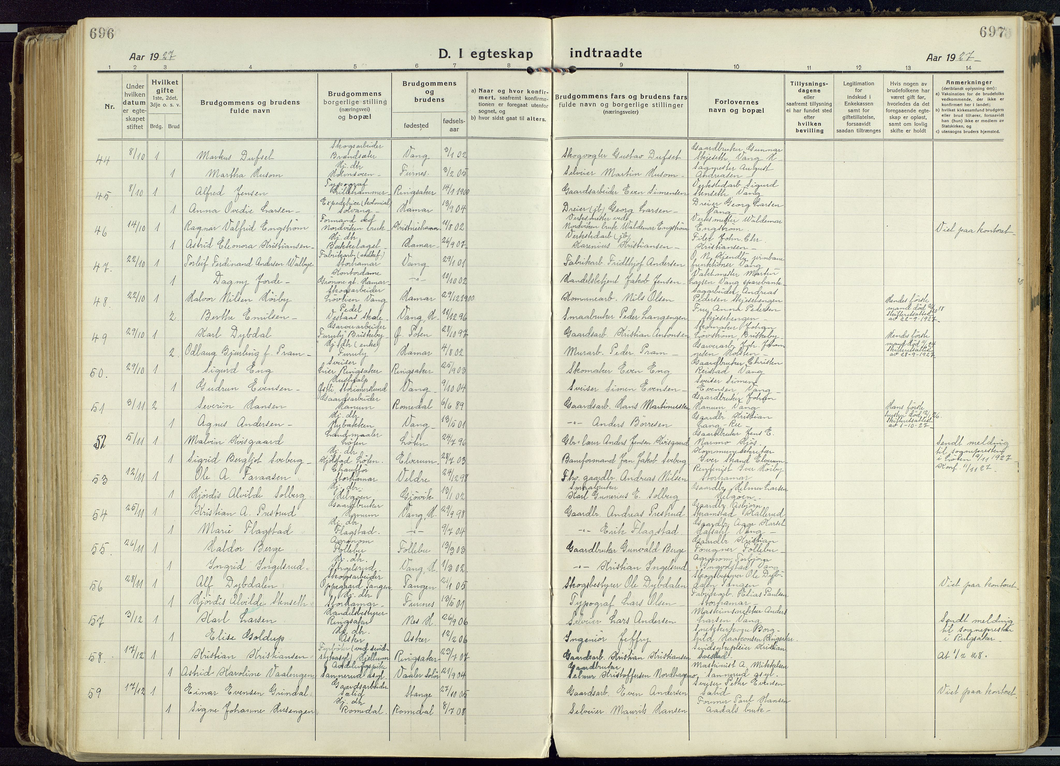 Vang prestekontor, Hedmark, AV/SAH-PREST-008/H/Ha/Haa/L0022: Parish register (official) no. 22, 1918-1944, p. 696-697